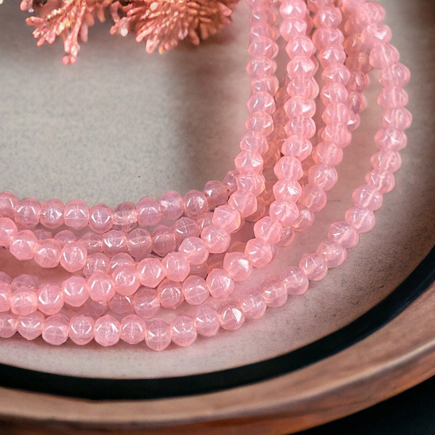 Czech Glass Beads - 3mm Pink Glass Beads, Light Pink Faceted 3mm English Cut, Milky Pink Czech Beads (EC3/SM-71010) * Qty. 50