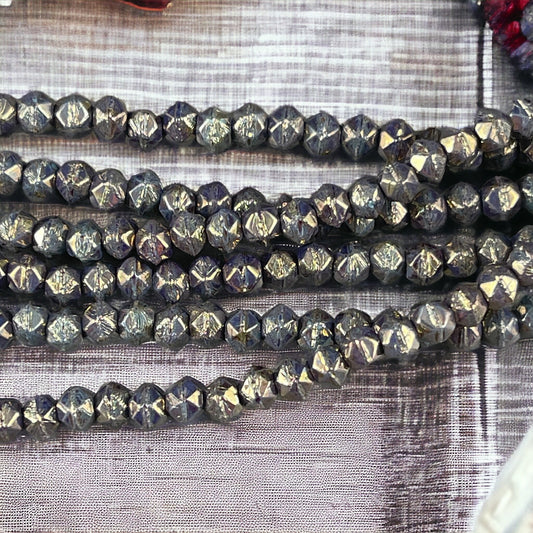 Czech Glass Beads - 3mm English Cut Beads, Turquoise with Bronze Picasso (EC/SM-BT6313) * Qty. 50