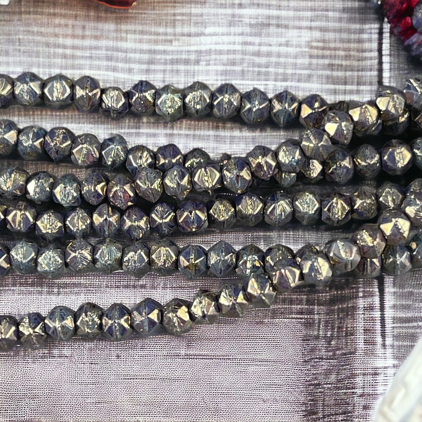 Czech Glass Beads - 3mm English Cut Beads, Turquoise with Bronze Picasso (EC/SM-BT6313) * Qty. 50