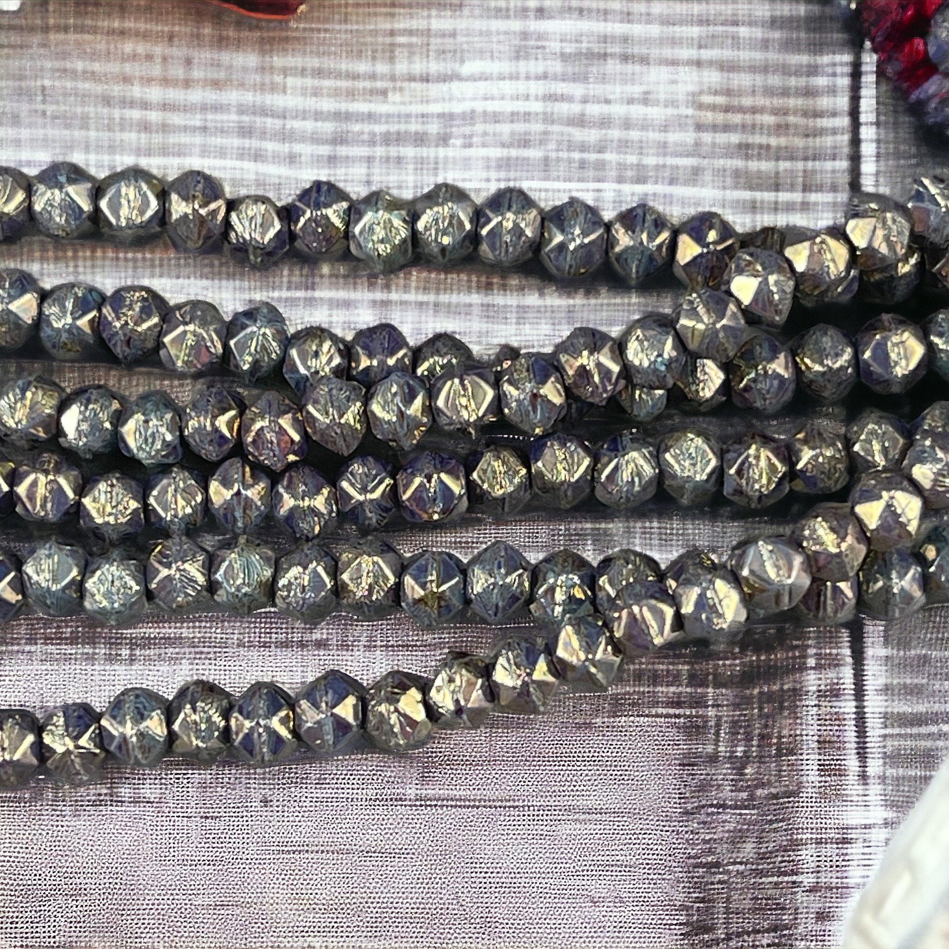 Czech Glass Beads - 3mm English Cut Beads, Turquoise with Bronze Picasso (EC/SM-BT6313) * Qty. 50
