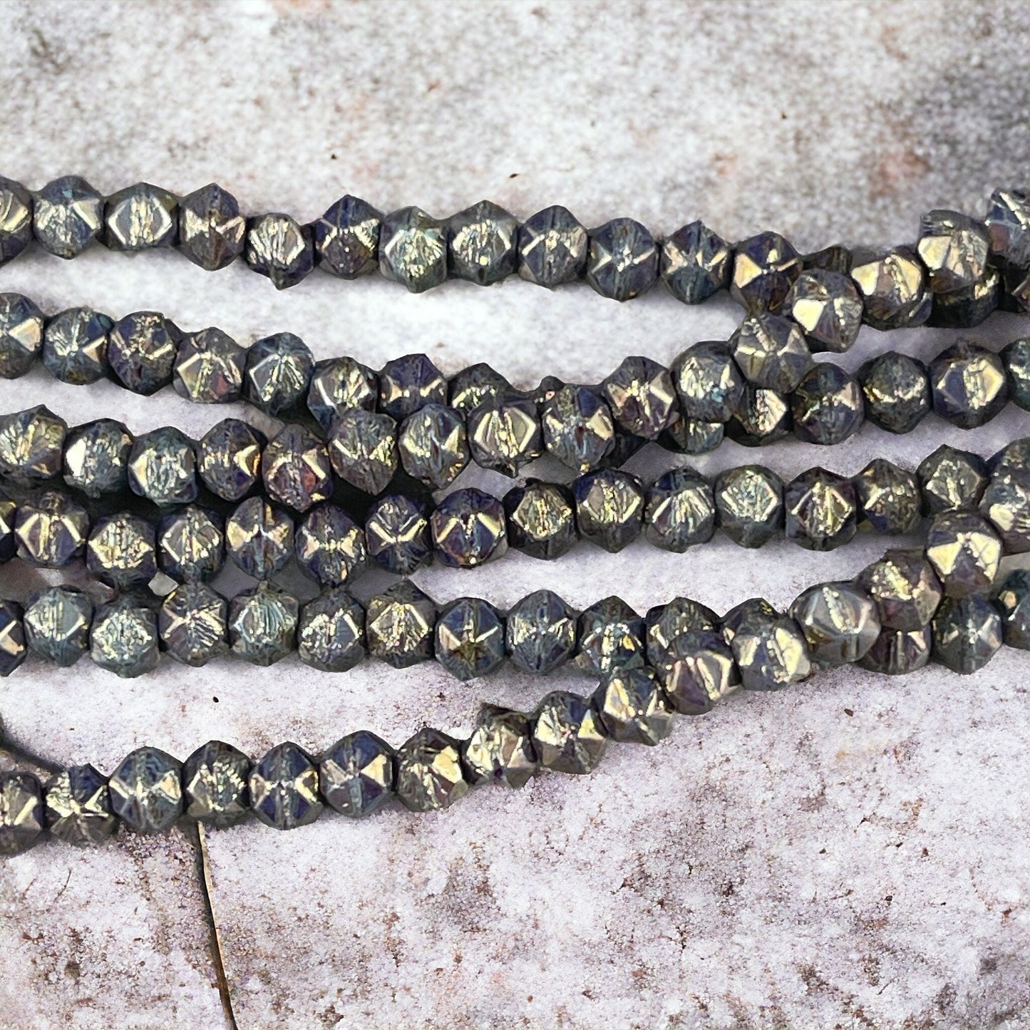 Czech Glass Beads - 3mm English Cut Beads, Turquoise with Bronze Picasso (EC/SM-BT6313) * Qty. 50
