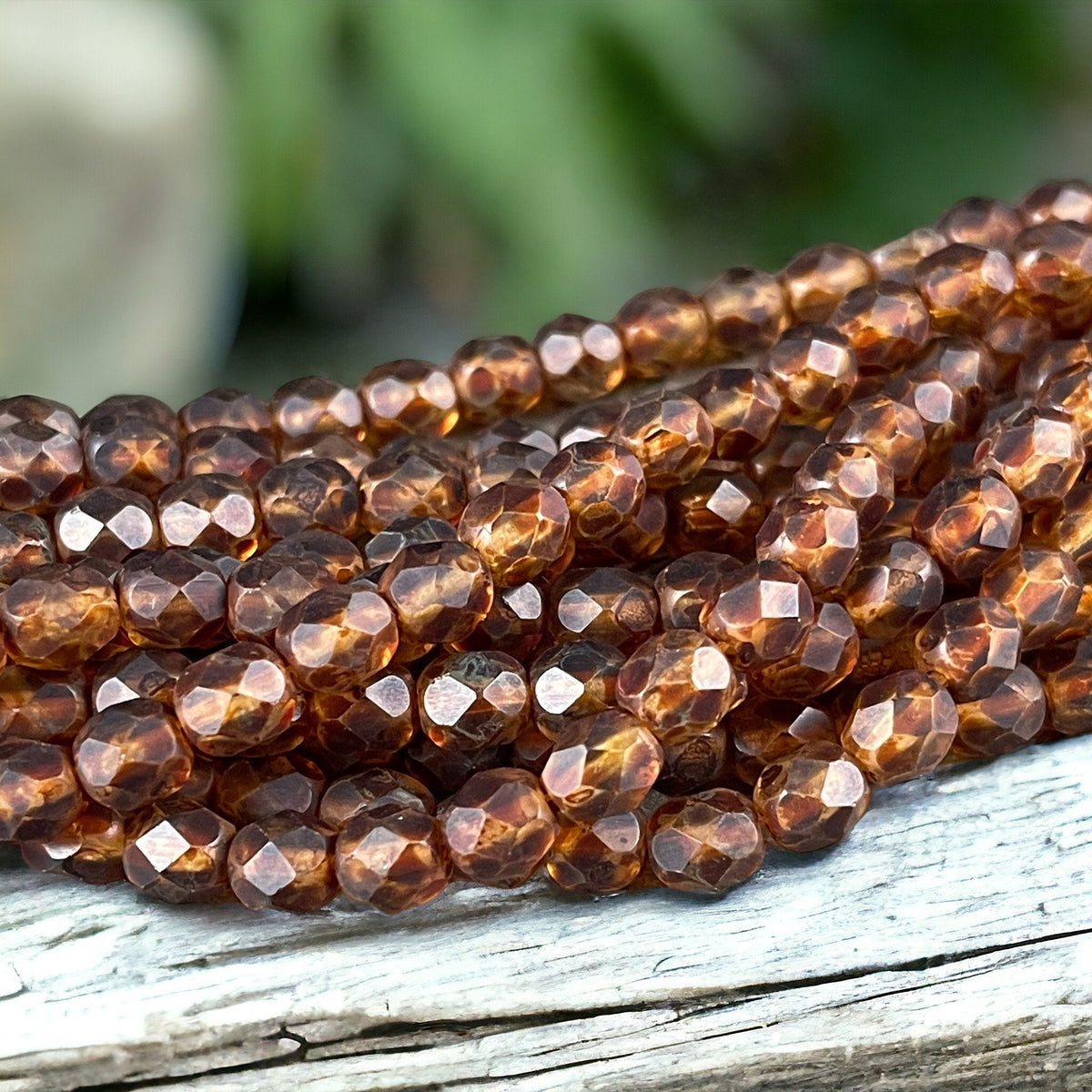 Czech Glass - Brown Picasso Beads, 6mm Faceted Round Crystal with Full Picasso and Matte Finish (FP6/SM-TM0003) * Qty 25