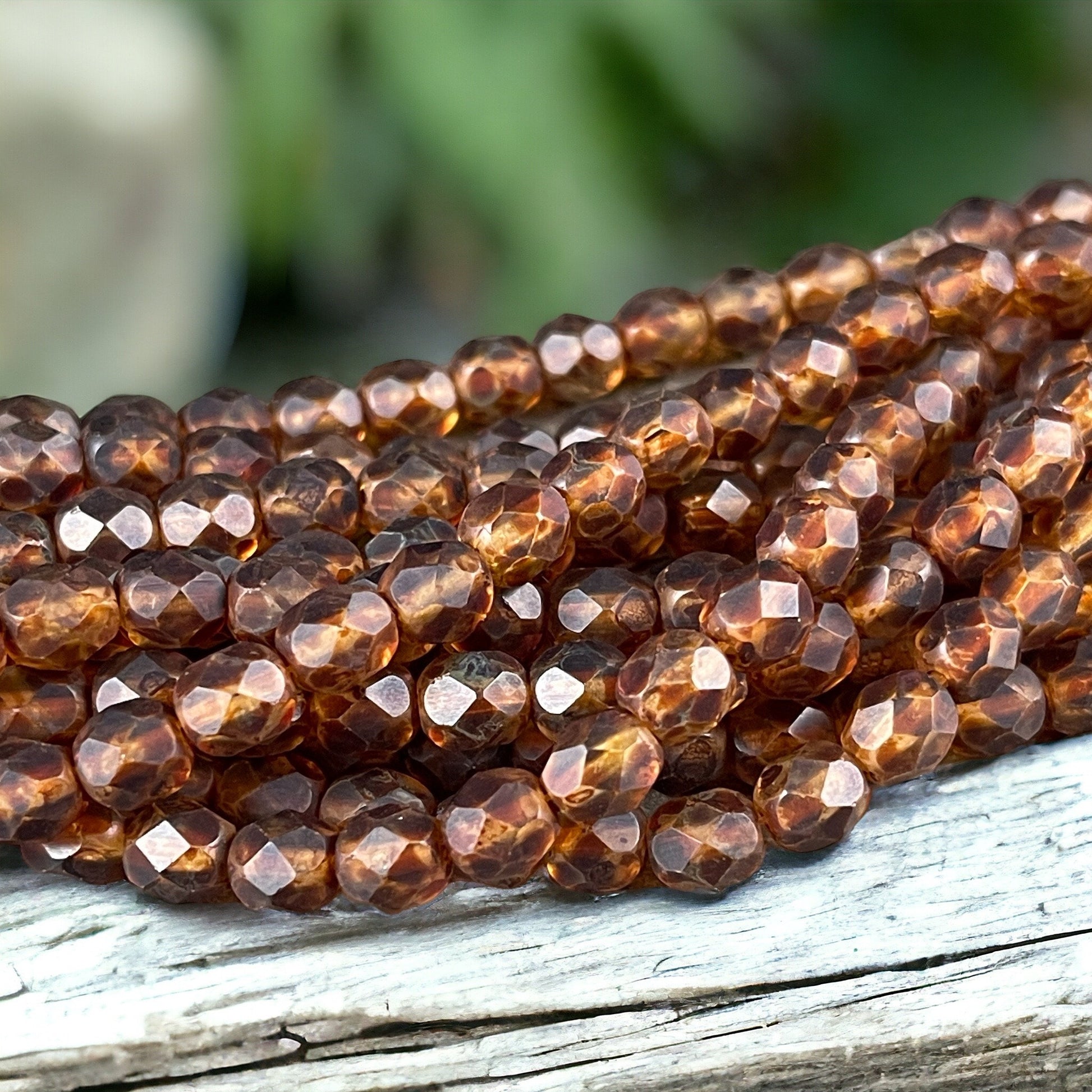 Czech Glass - Brown Picasso Beads, 6mm Faceted Round Crystal with Full Picasso and Matte Finish (FP6/SM-TM0003) * Qty 25