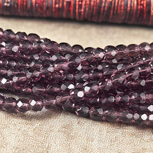 Purple Czech Glass Beads, 6mm Amethyst Faceted Round Beads, Amethyst Fire Polished Beads, Birthstone Beads (FP6/SM-2006) * Qty 25