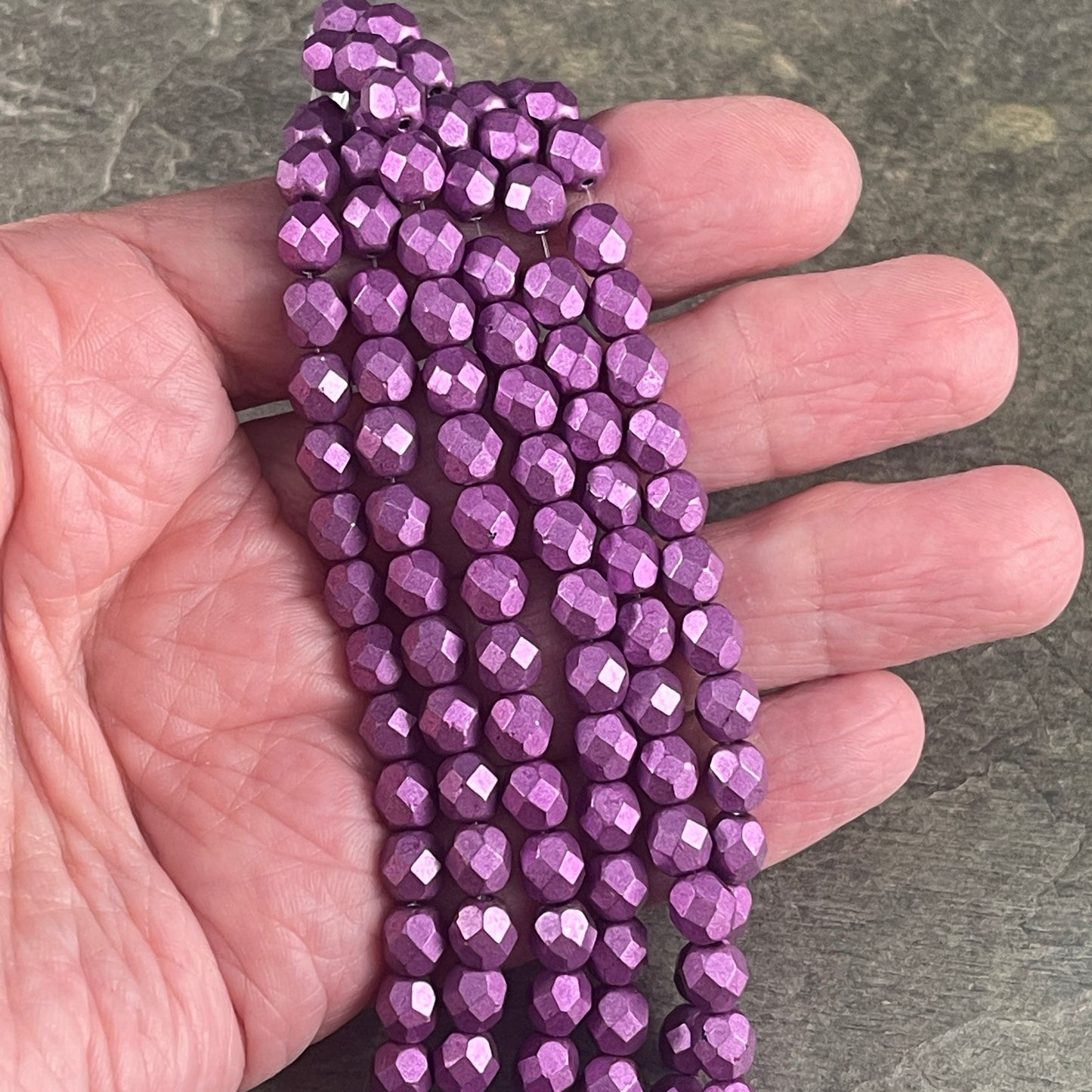 Lilac Czech Glass Beads, 6mm Purple Faceted Round Beads - Saturated Lilac Matte Finish Fire Polished Bead (FP6/SM-05A10) * Qty 25