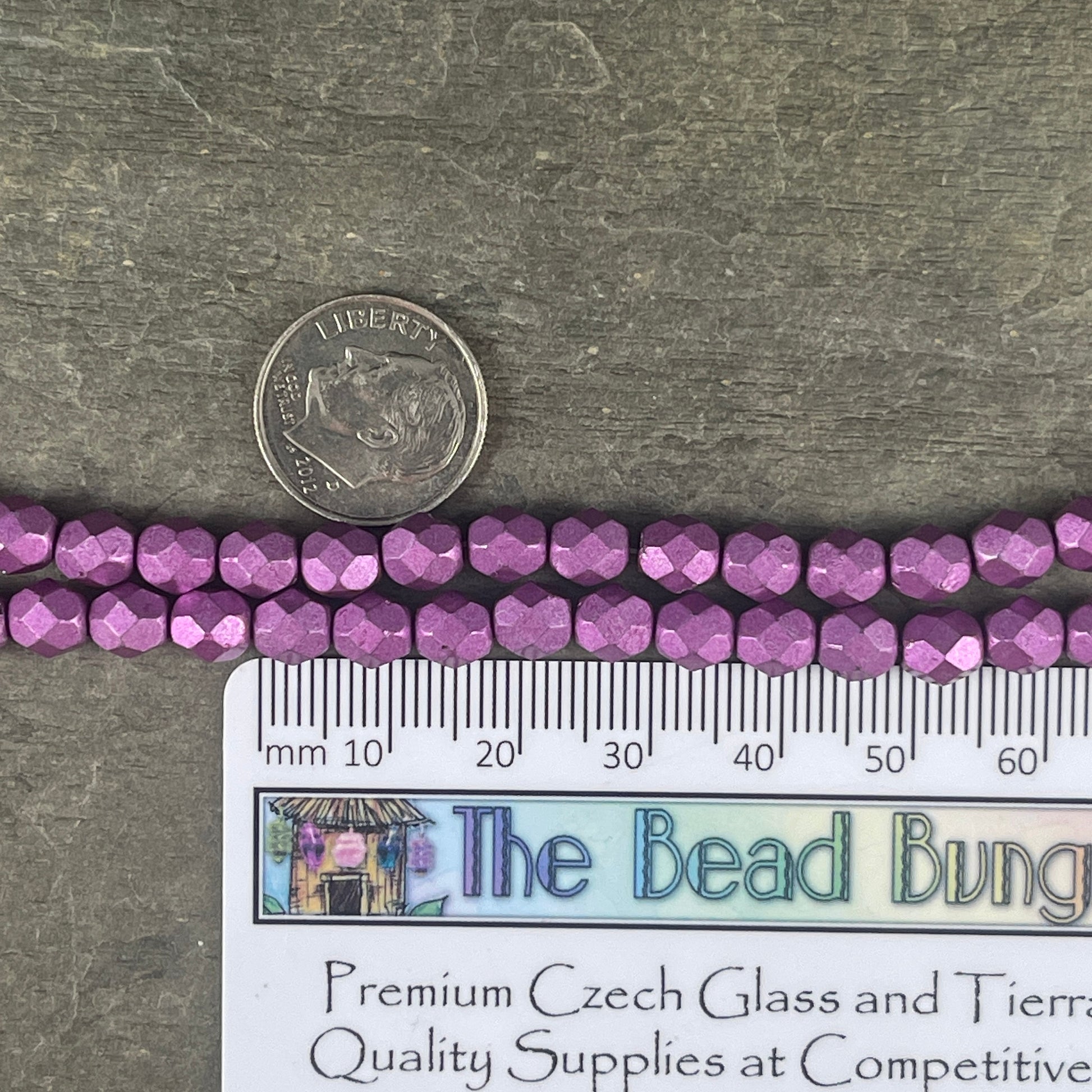 Lilac Czech Glass Beads, 6mm Purple Faceted Round Beads - Saturated Lilac Matte Finish Fire Polished Bead (FP6/SM-05A10) * Qty 25