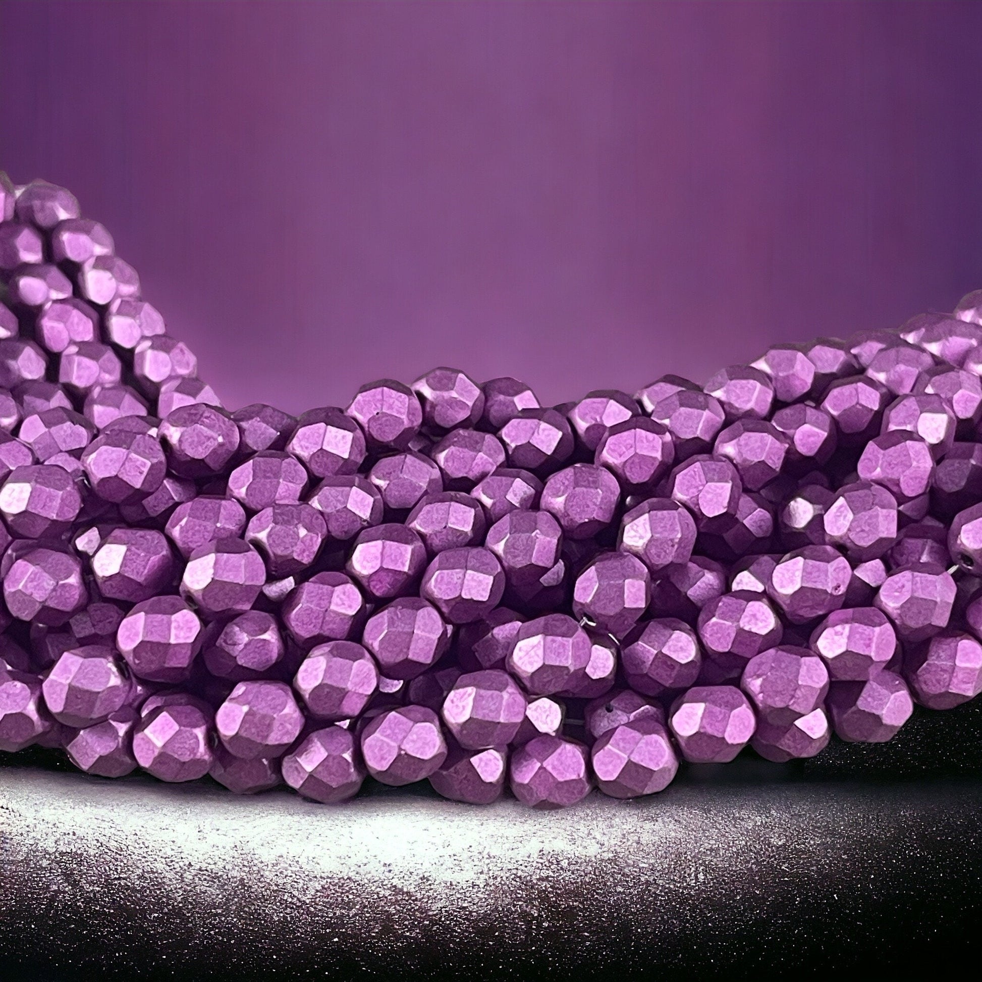 Czech Glass Beads - Lilac 6mm Purple Faceted Round Beads - Saturated Lilac Matte Finish Fire Polished Bead (FP6/SM-05A10) * Qty 25