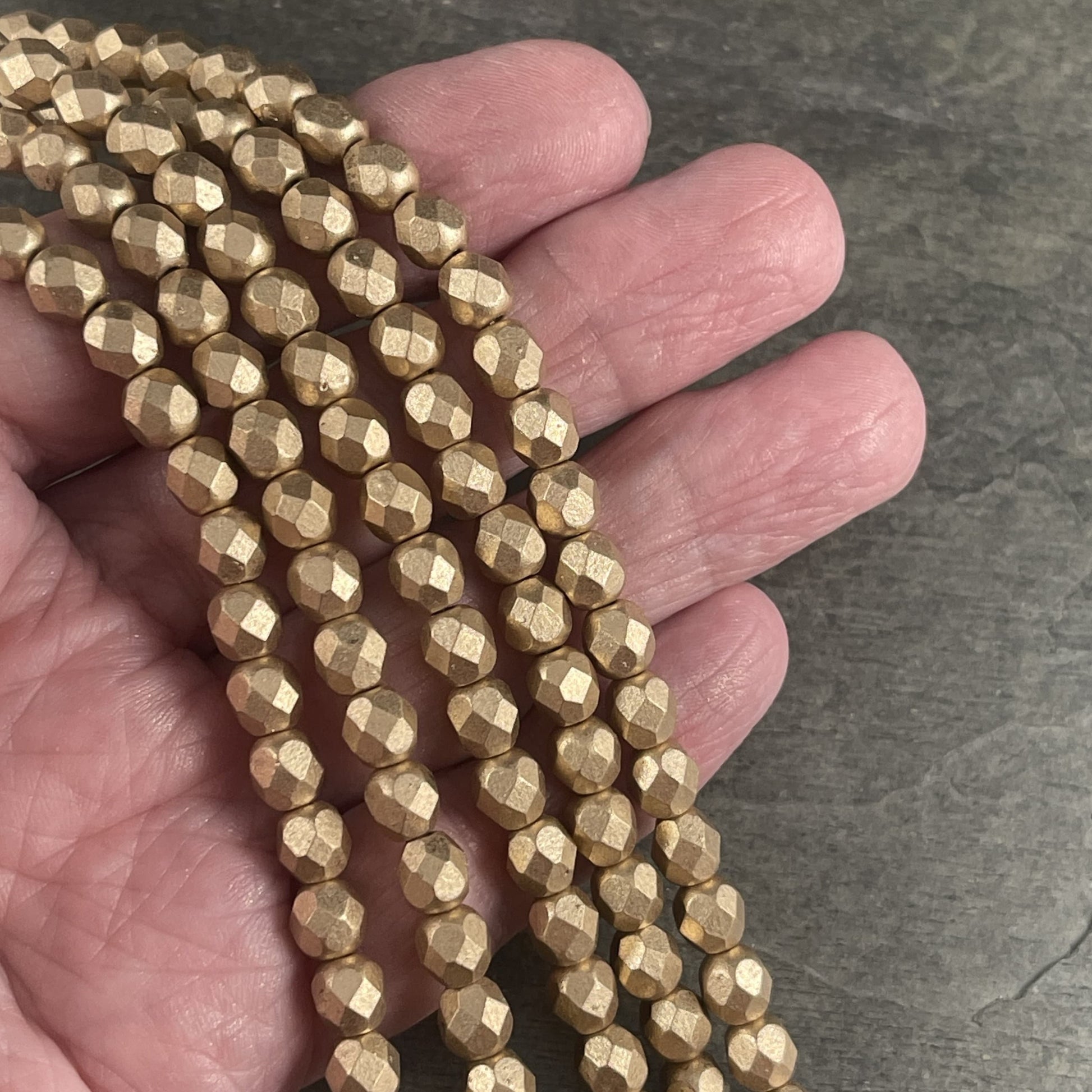 6mm Gold Suede Metallic Czech Glass Beads, Faceted Round Beads, Matte Gold Metallic (FP6/SM-K0171) * Qty 25