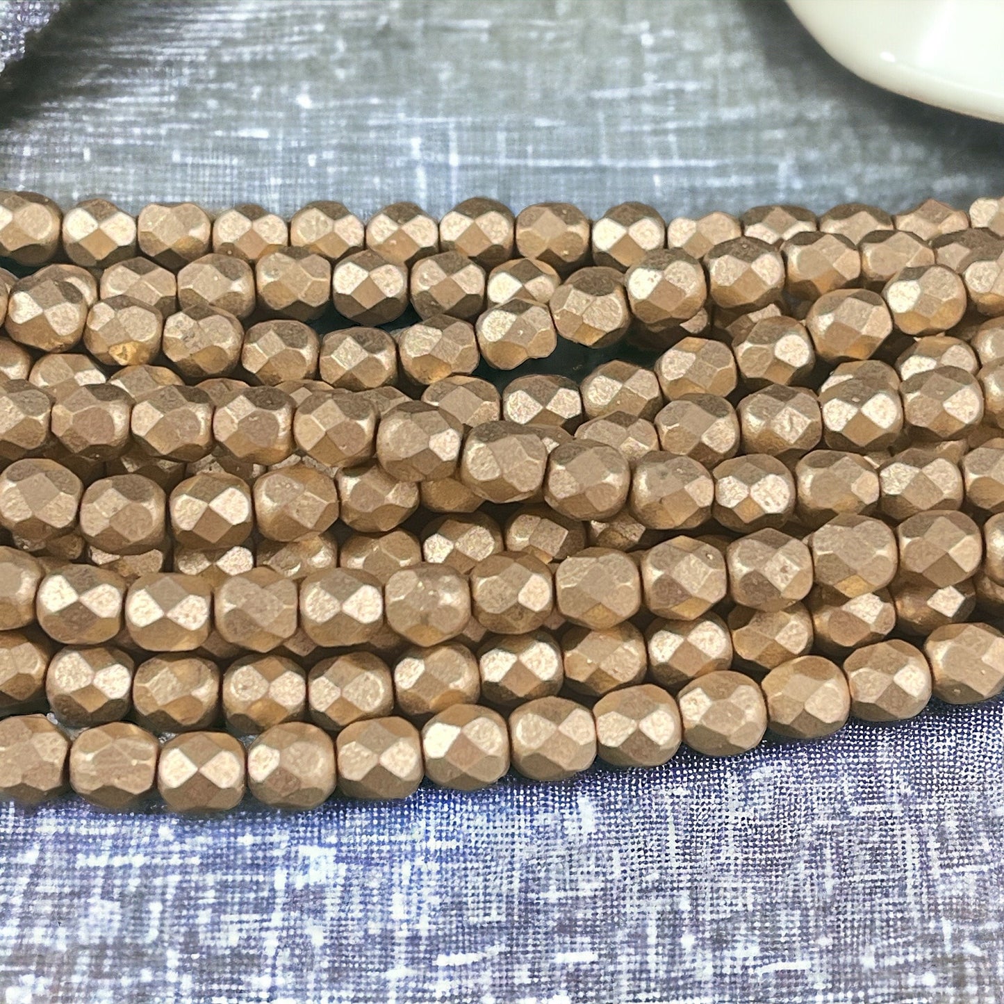 6mm Gold Suede Metallic Czech Glass Beads, Faceted Round Beads, Matte Gold Metallic (FP6/SM-K0171) * Qty 25