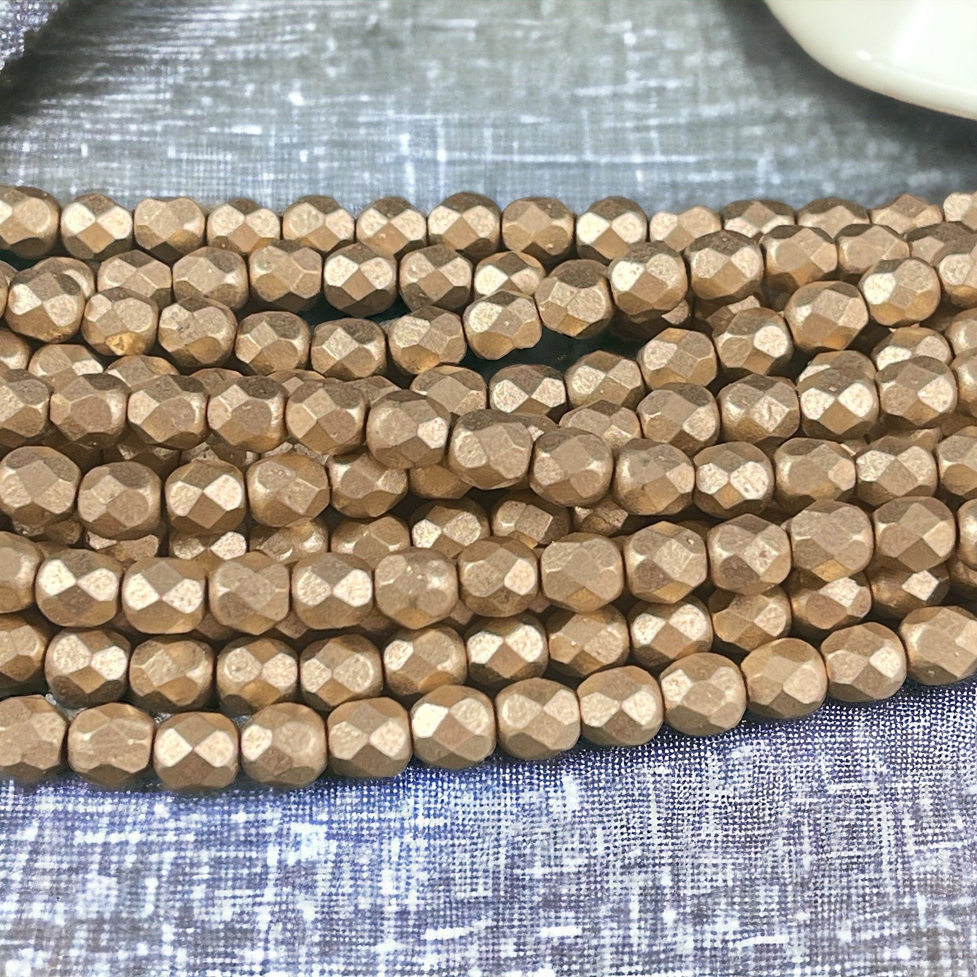 6mm Gold Suede Metallic Czech Glass Beads, Faceted Round Beads, Matte Gold Metallic (FP6/SM-K0171) * Qty 25