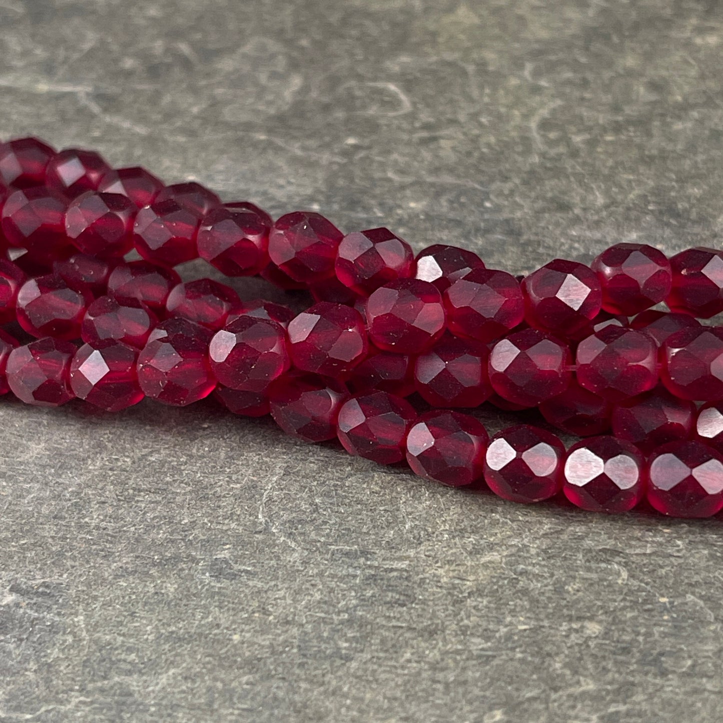 Matte Ruby Red Czech Glass Beads - 6mm Faceted Round Beads -Versatile Dark Red Glass Beads (FP6/SM-M9010) * Qty 25