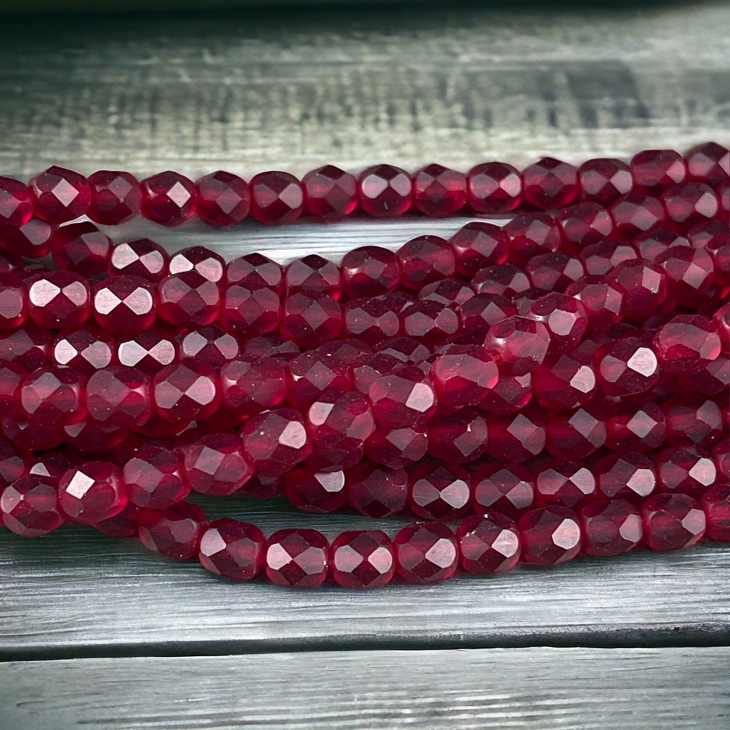 Matte Ruby Red Czech Glass Beads - 6mm Faceted Round Beads -Versatile Dark Red Glass Beads (FP6/SM-M9010) * Qty 25