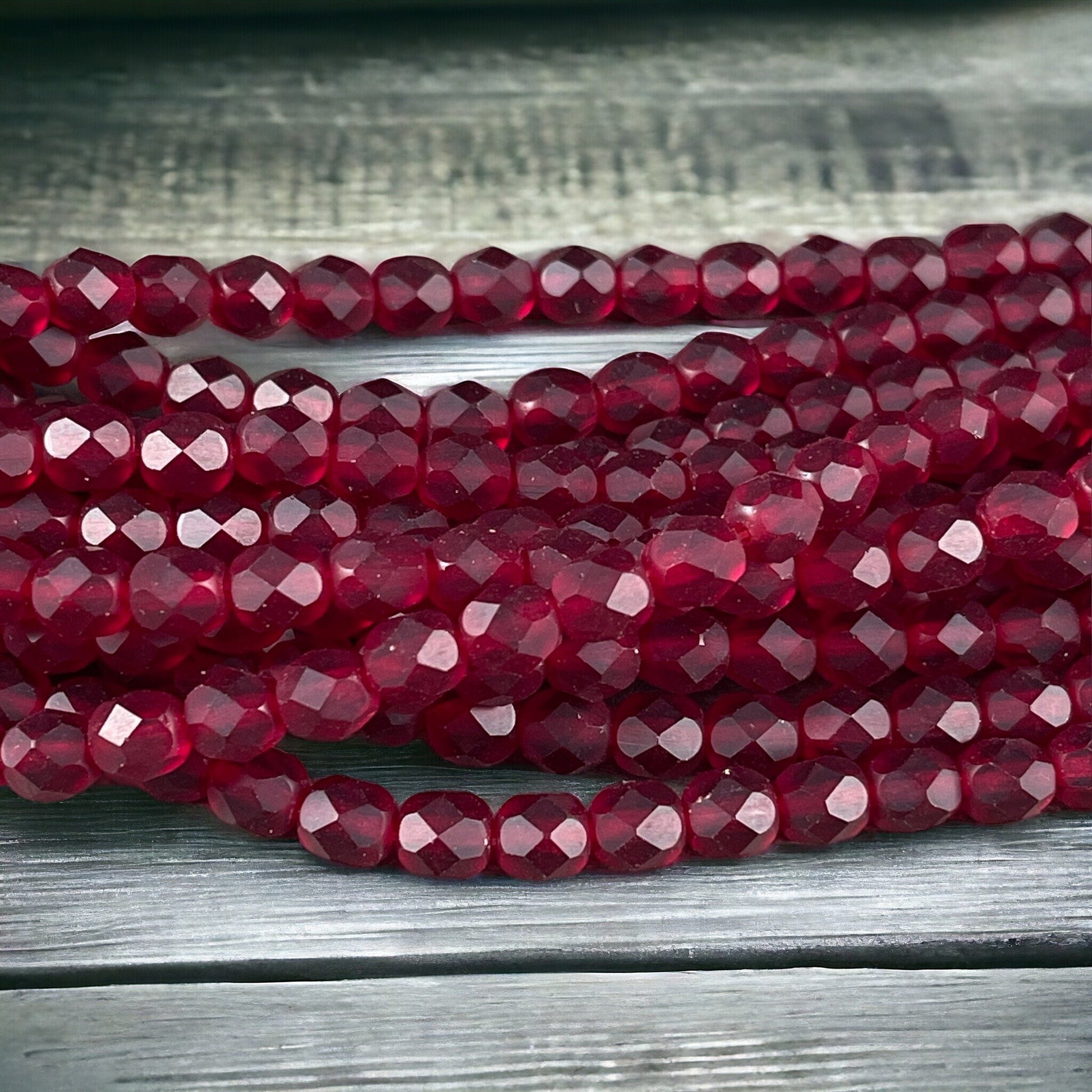 Matte Ruby Red Czech Glass Beads - 6mm Faceted Round Beads -Versatile Dark Red Glass Beads (FP6/SM-M9010) * Qty 25