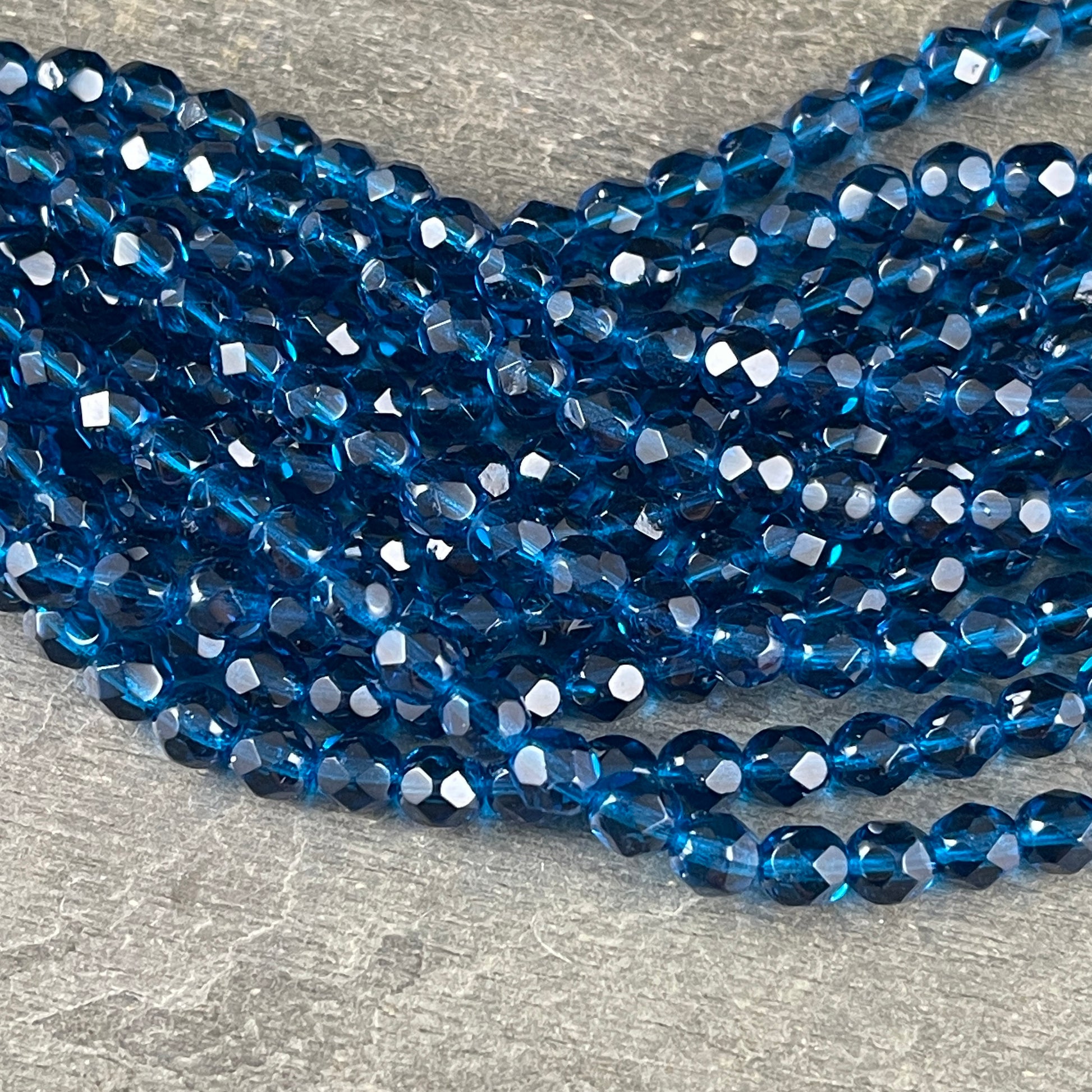 6mm Capri Blue Faceted Beads - Czech Glass Beads - Transparent Capri Blue Round Beads (FP6/SM-6008) * Qty 25