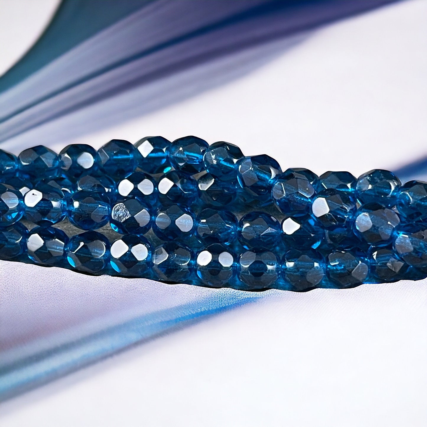 6mm Capri Blue Faceted Beads - Czech Glass Beads - Transparent Capri Blue Round Beads (FP6/SM-6008) * Qty 25