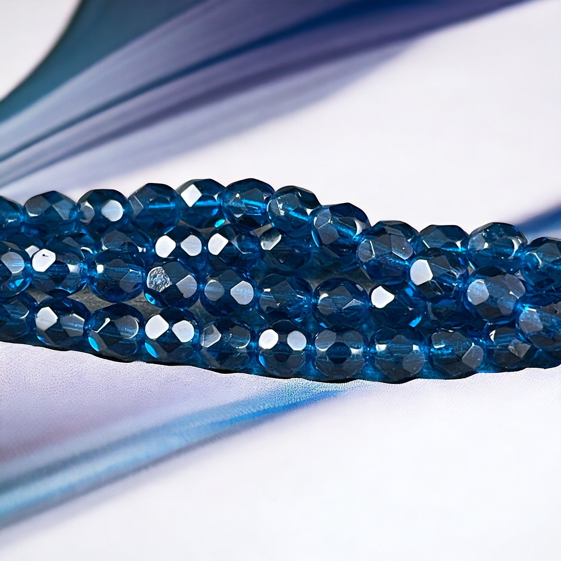 6mm Capri Blue Faceted Beads - Czech Glass Beads - Transparent Capri Blue Round Beads (FP6/SM-6008) * Qty 25