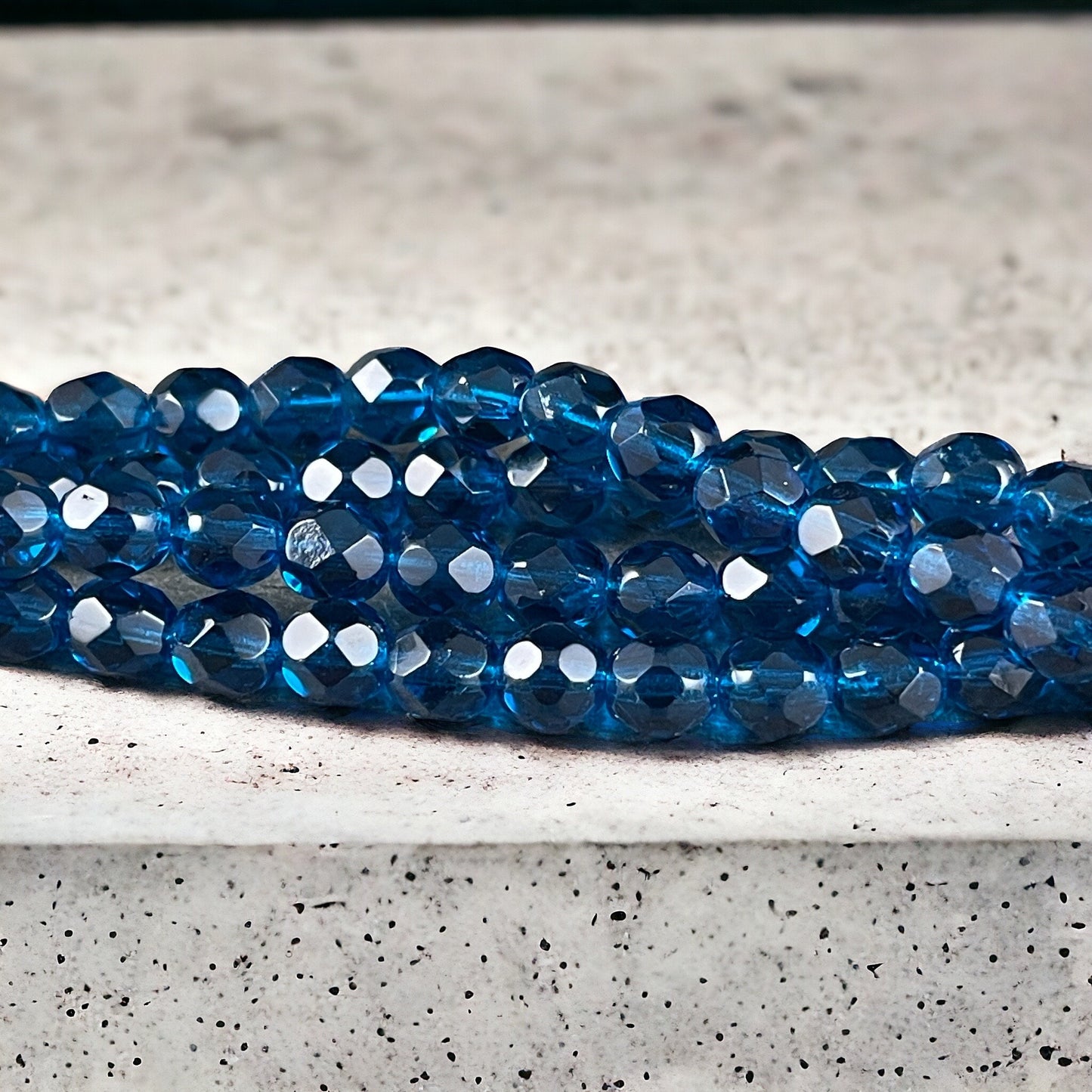 6mm Capri Blue Faceted Beads - Czech Glass Beads - Transparent Capri Blue Round Beads (FP6/SM-6008) * Qty 25