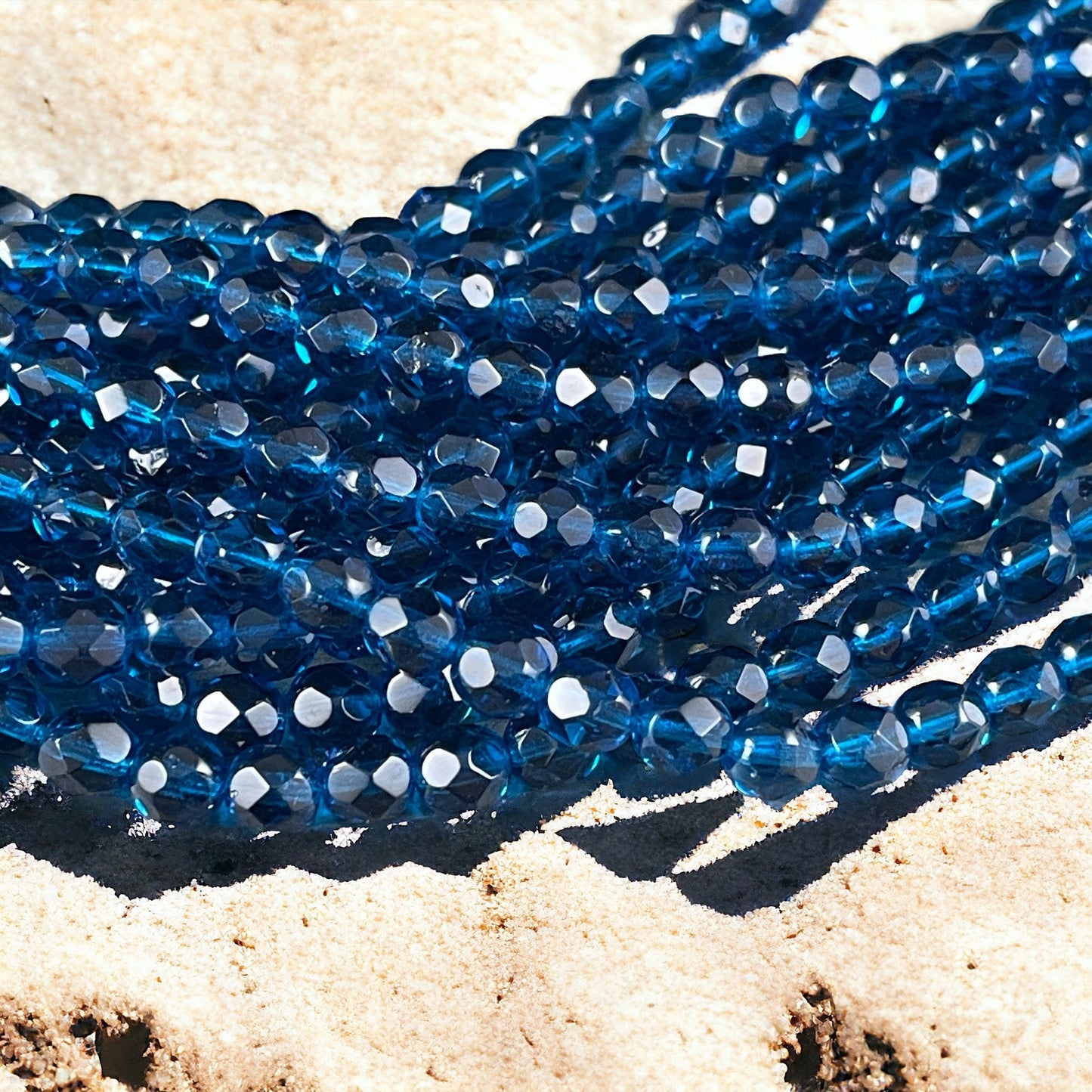 6mm Capri Blue Faceted Beads - Czech Glass Beads - Transparent Capri Blue Round Beads (FP6/SM-6008) * Qty 25