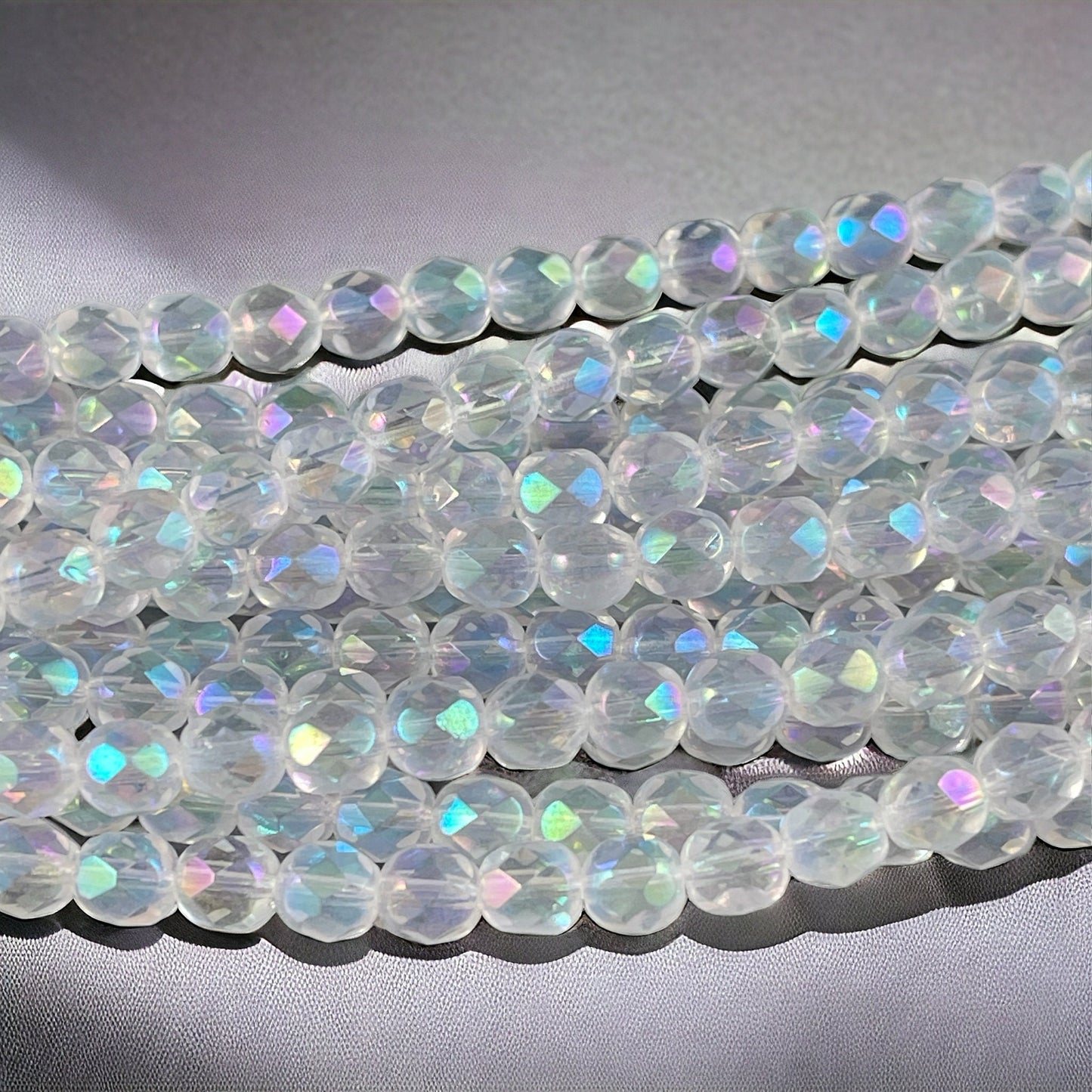 6mm Crystal with Full AB Finish, 6mm Faceted Czech Glass Beads, Crystal Luster Fire Polished Beads (FP6/SM-XX0003) * Qty. 25
