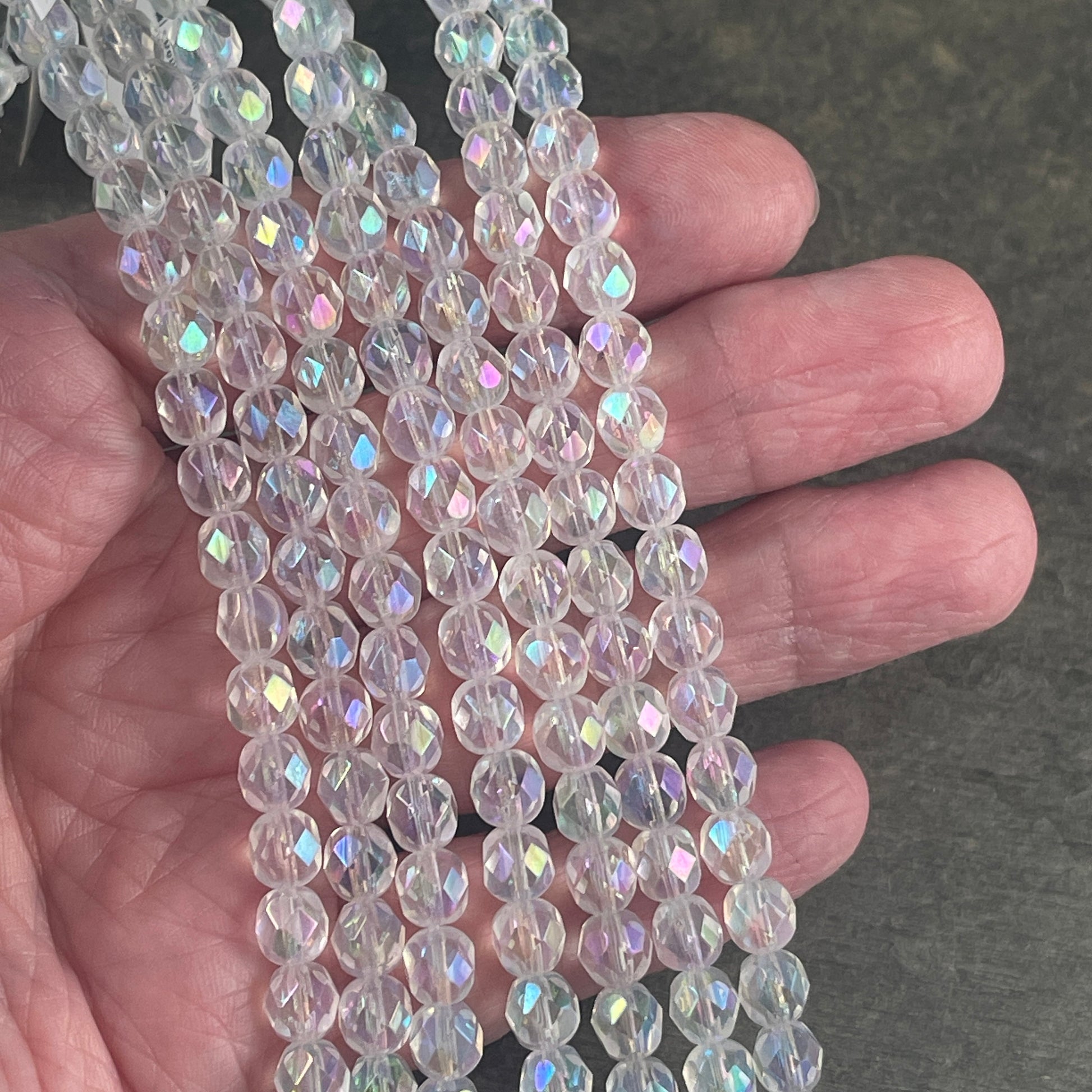 6mm Crystal with Full AB Finish, 6mm Faceted Czech Glass Beads, Crystal Luster Fire Polished Beads (FP6/SM-XX0003) * Qty. 25