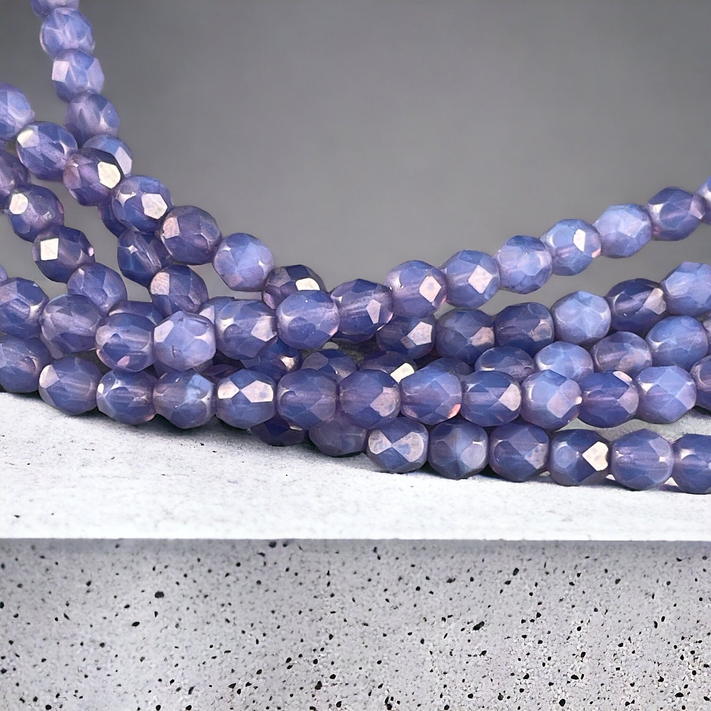 6mm Czech Glass Beads, Purple Luster Faceted Fire Polished Beads - Milky Amethyst with MoonDust Finish (FP6/SM-MD22310) * Qty. 25