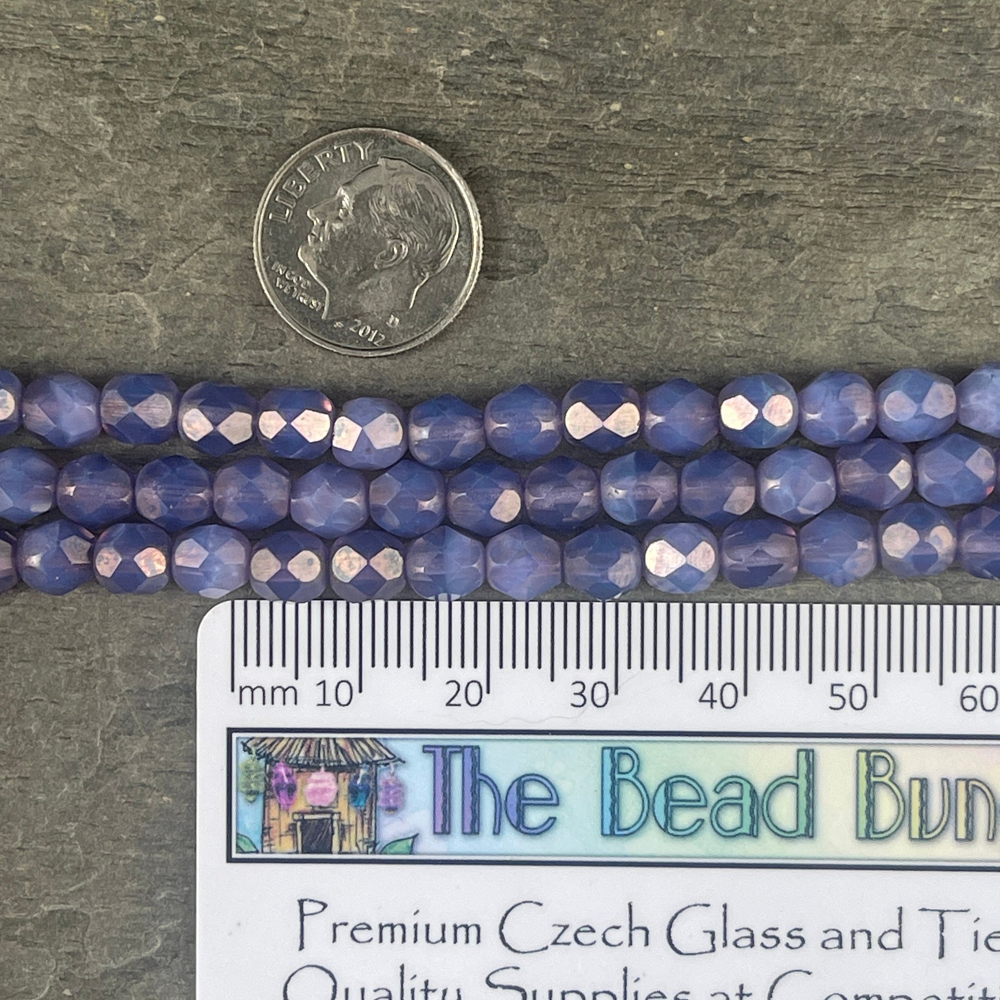 6mm Czech Glass Beads, Purple Luster Faceted Fire Polished Beads - Milky Amethyst with MoonDust Finish (FP6/SM-MD22310) * Qty. 25
