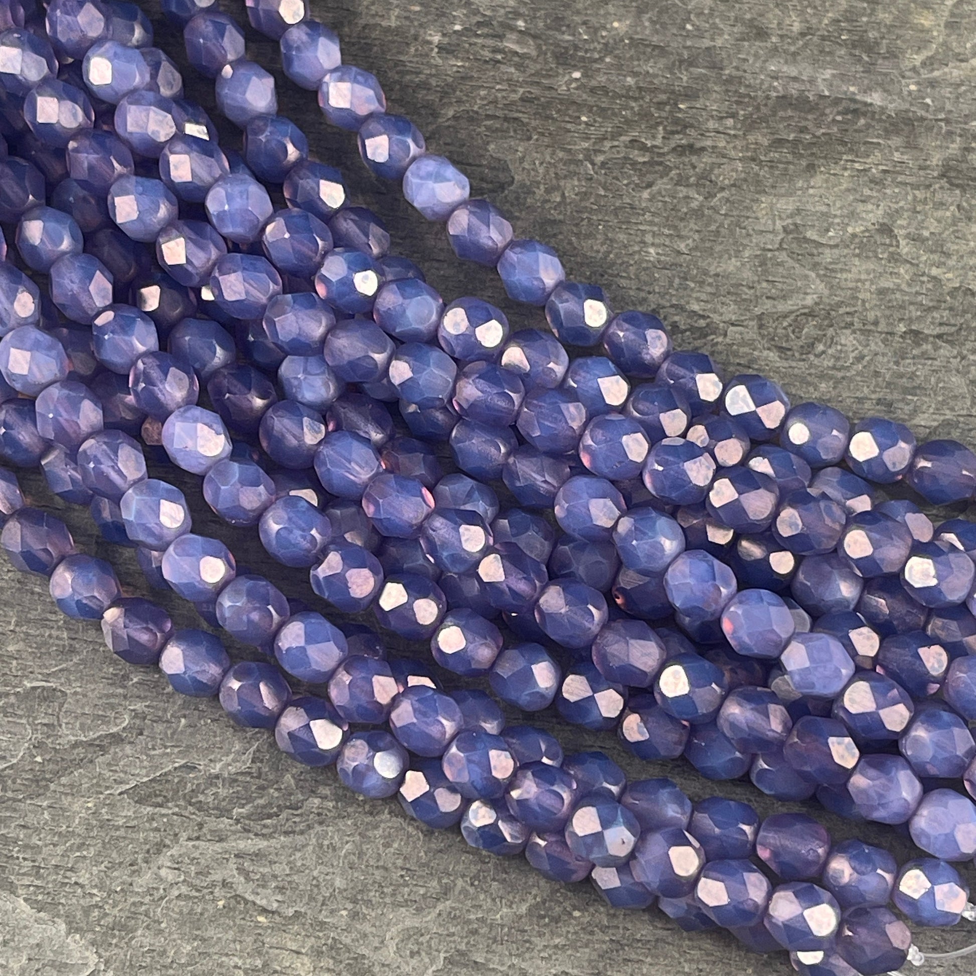 6mm Czech Glass Beads, Purple Luster Faceted Fire Polished Beads - Milky Amethyst with MoonDust Finish (FP6/SM-MD22310) * Qty. 25