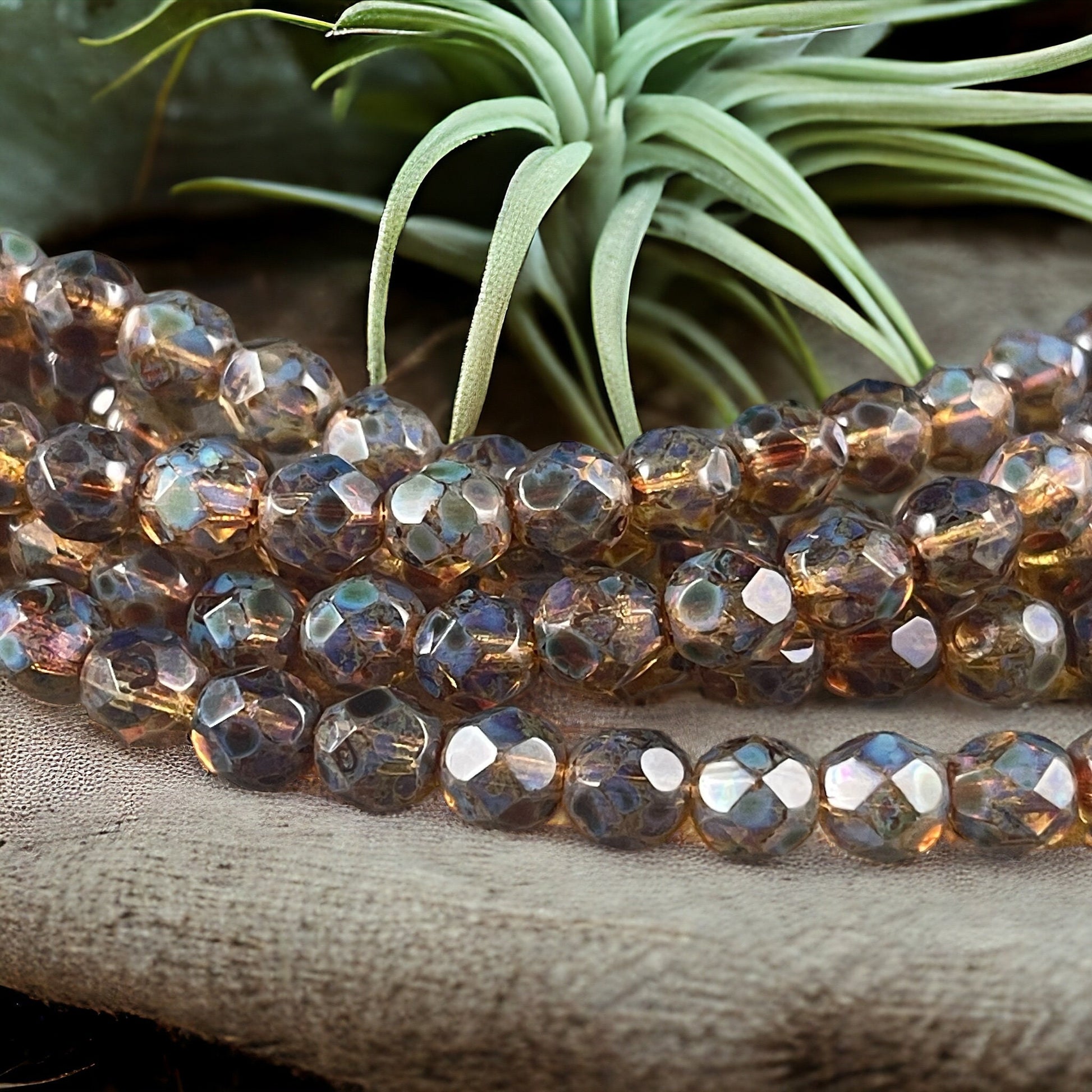 Czech Glass - Rustic Brown Picasso Beads, 6mm Faceted Round Crystal with Full Picasso Finish (FP6/SM-T0003) * Qty. 25