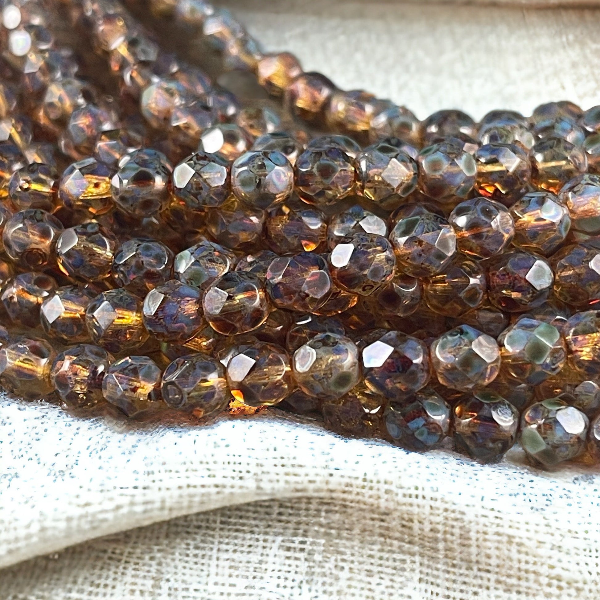 Czech Glass - Rustic Brown Picasso Beads, 6mm Faceted Round Crystal with Full Picasso Finish (FP6/SM-T0003) * Qty. 25
