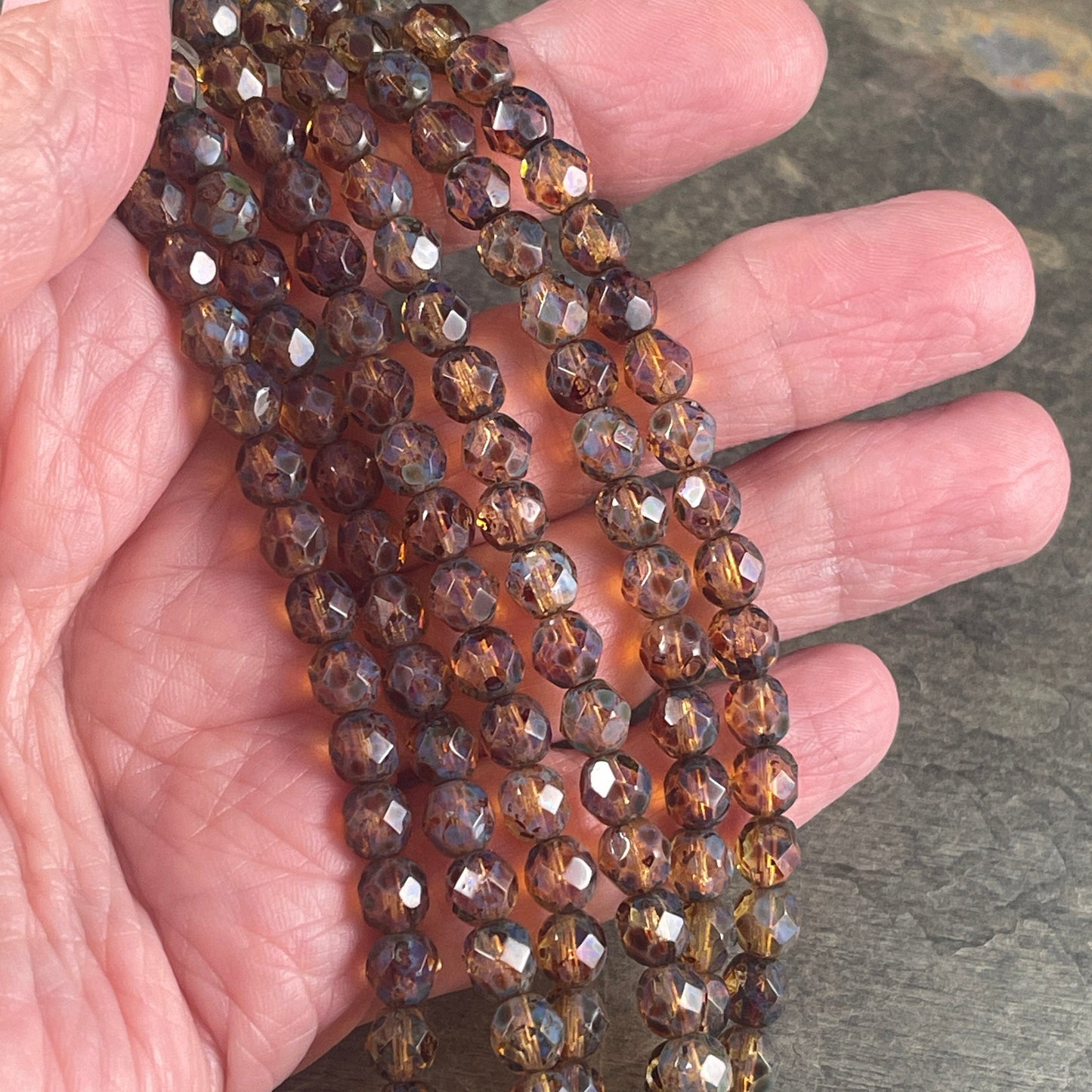 Rustic Brown Picasso Beads, 6mm Czech Glass Faceted Beads - Crystal with Full Picasso Finish (FP6/SM-T0003) * Qty 25