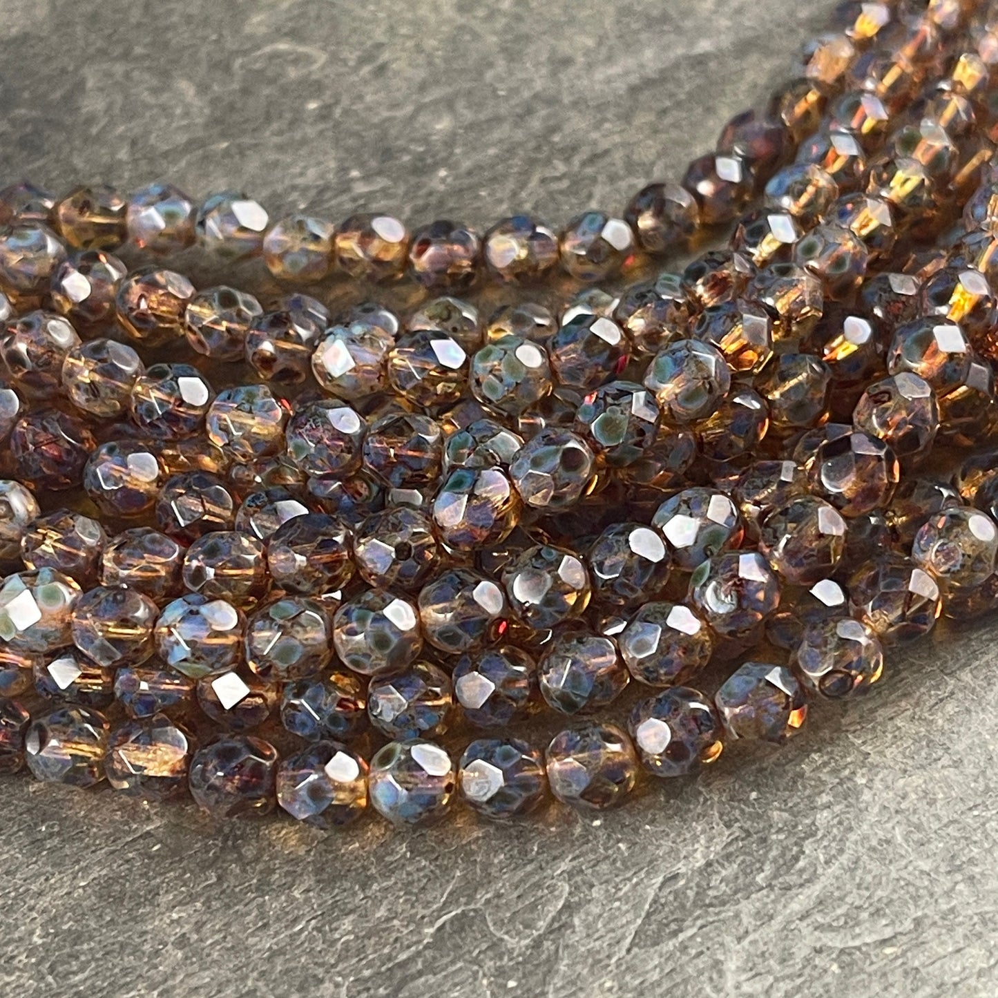 Rustic Brown Picasso Beads, 6mm Czech Glass Faceted Beads - Crystal with Full Picasso Finish (FP6/SM-T0003) * Qty 25
