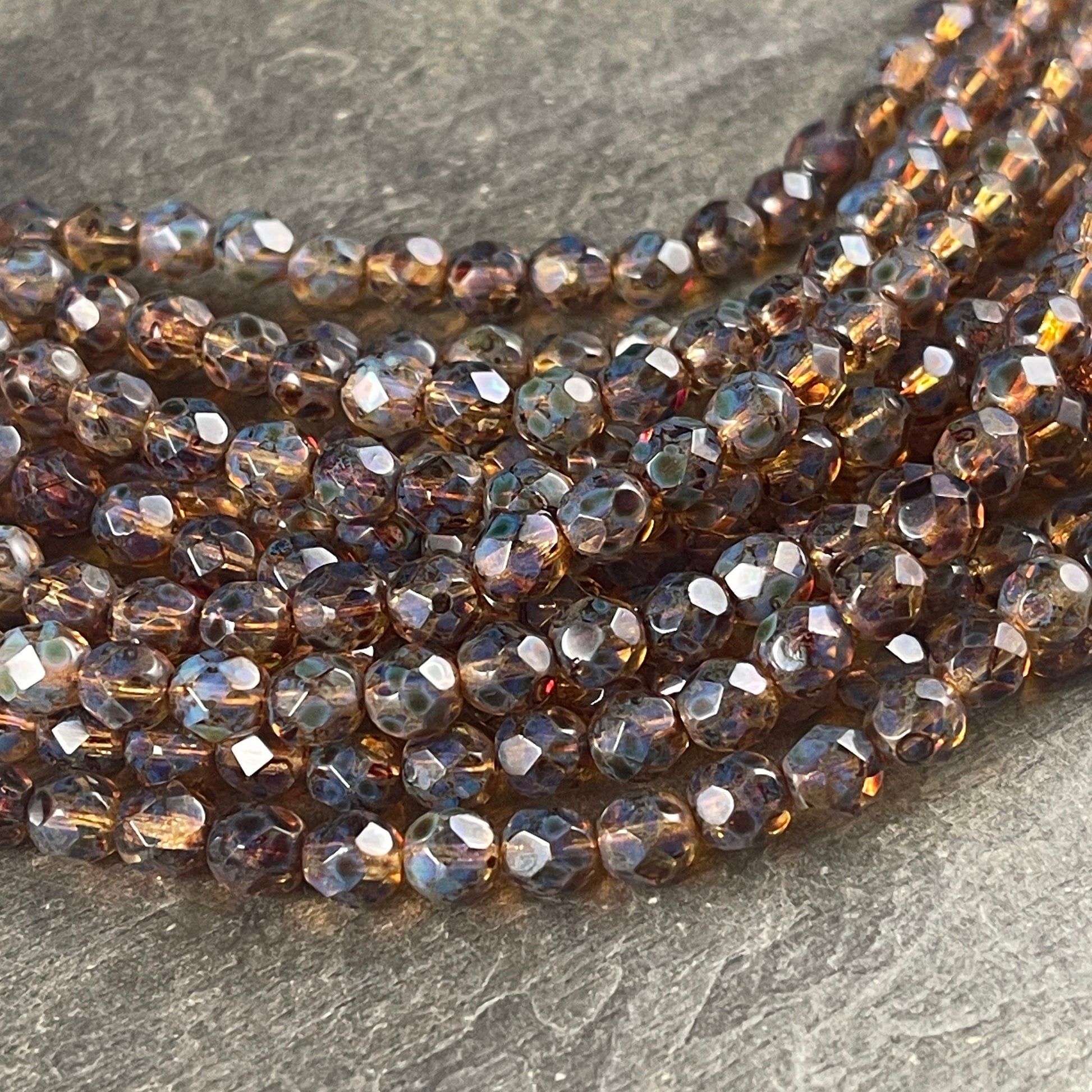 Rustic Brown Picasso Beads, 6mm Czech Glass Faceted Beads - Crystal with Full Picasso Finish (FP6/SM-T0003) * Qty 25