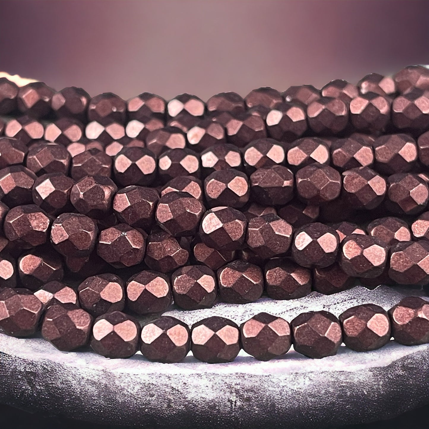 Czech Glass Beads - 6mm Brown Faceted Round Beads - Colortrends Chicory Coffee, Matte Satin Brown (FP6/SM-07B01) * Qty. 25
