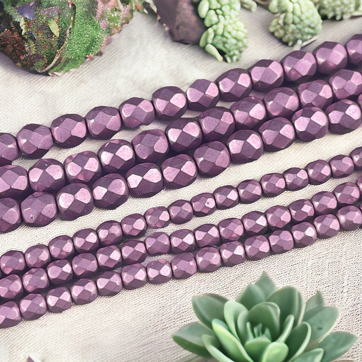 Czech Glass Beads - Purplish Pink 4mm Faceted Round Beads - Golden Orchid Pink Metallic Beads (FP4/SM-08A03) * Qty. 50