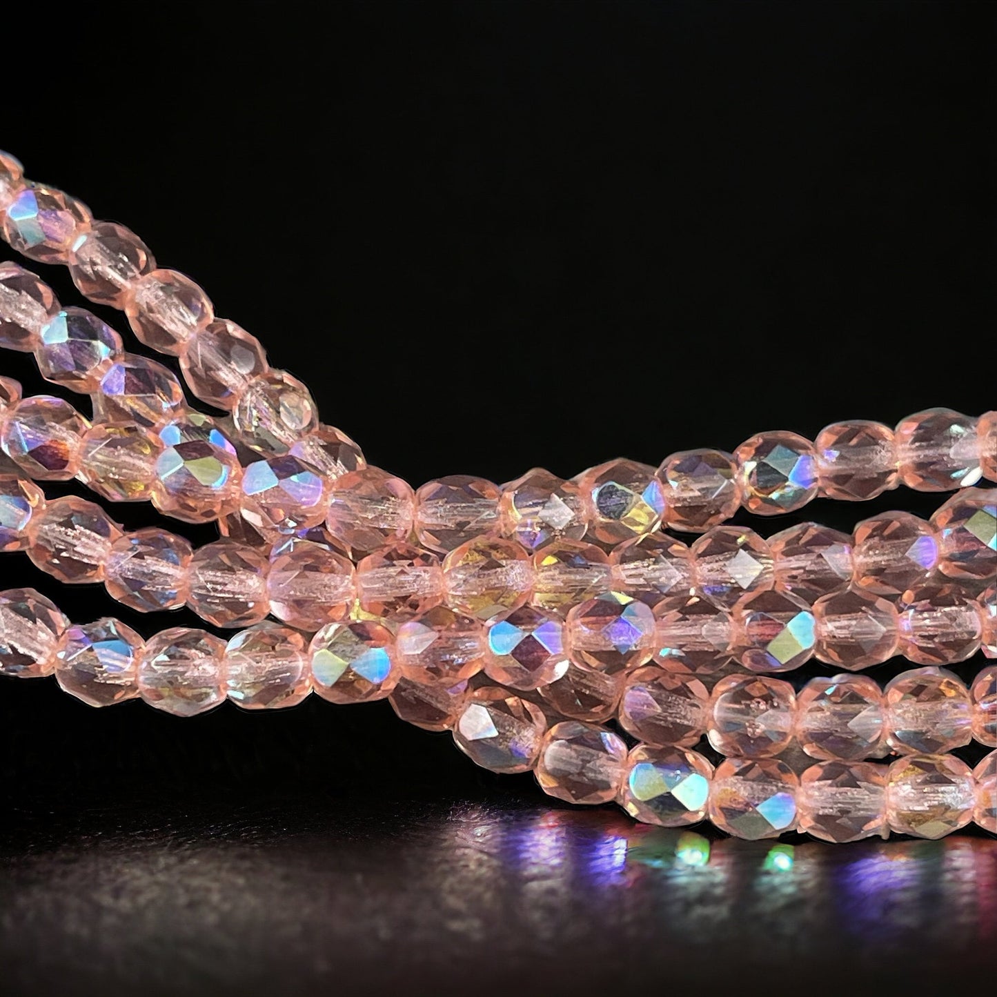 Transparent Pink AB Beads, 6mm Faceted Round Czech Glass Beads, Rosaline Pink with AB Finish (FP6/SM-X7010) * Qty. 25