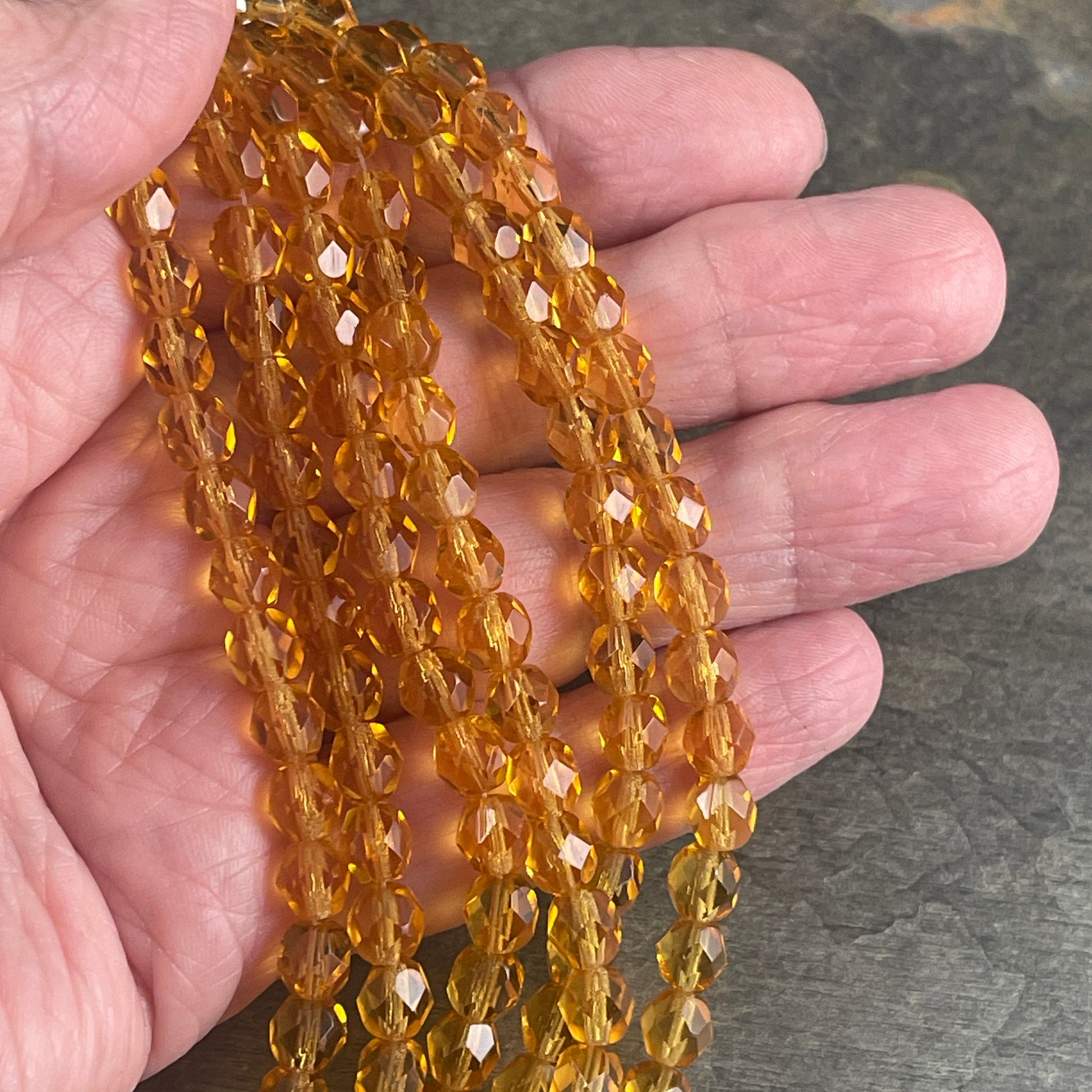 6mm Czech Glass Faceted Round Beads ~ 6mm Medium Topaz Honey Golden Beads ~ Transparent Gold Glass Beads (FP6/SM-1006) * Qty. 25