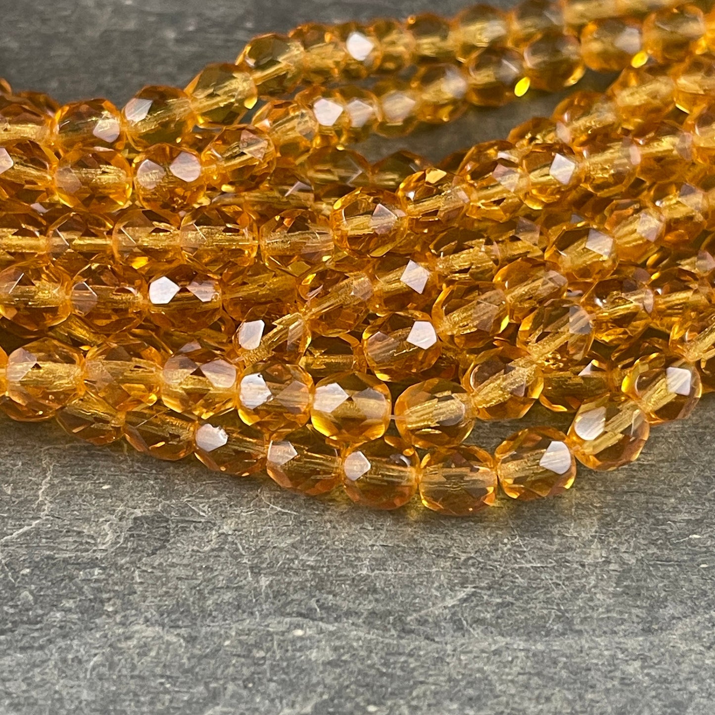 6mm Czech Glass Faceted Round Beads ~ 6mm Medium Topaz Honey Golden Beads ~ Transparent Gold Glass Beads (FP6/SM-1006) * Qty. 25