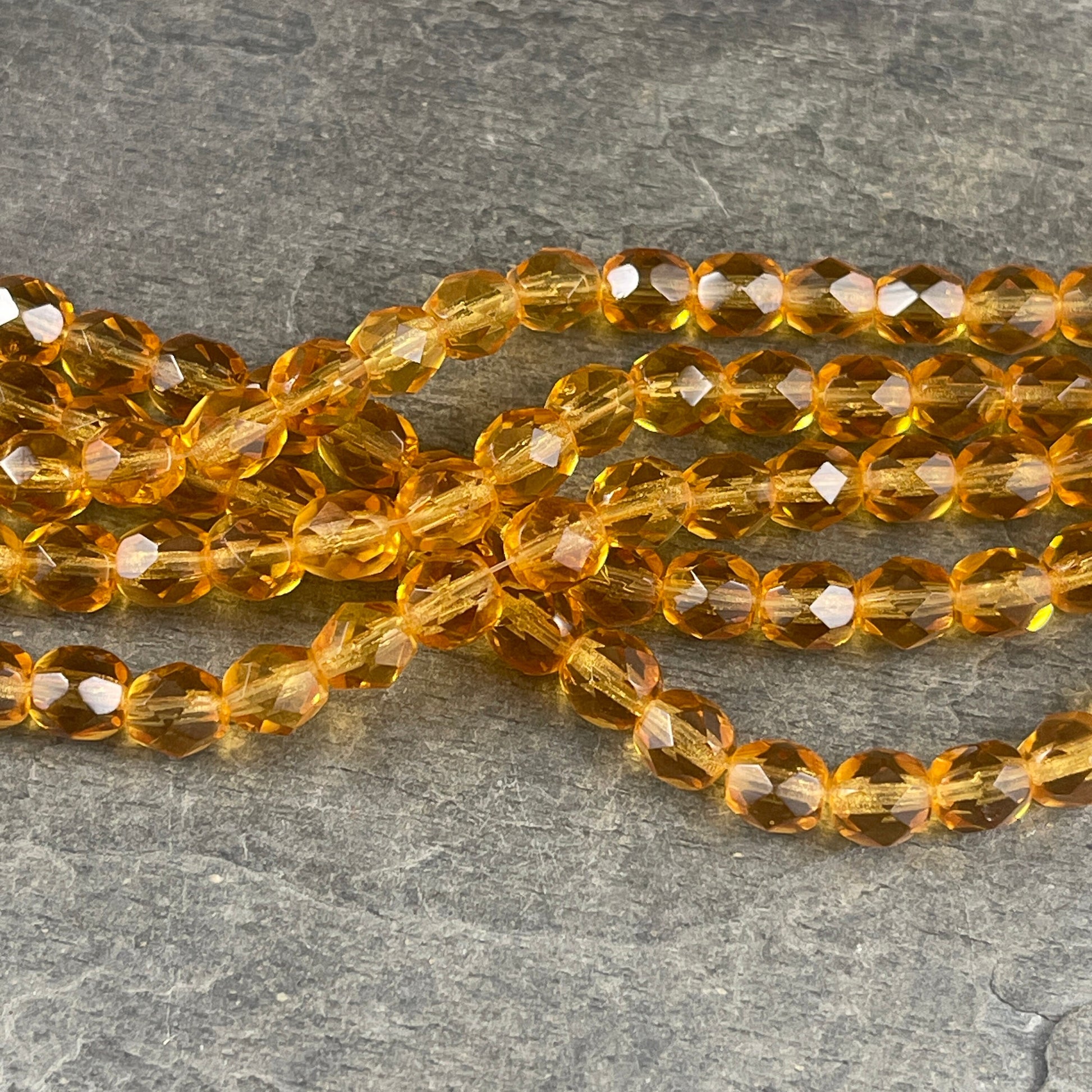 6mm Czech Glass Faceted Round Beads ~ 6mm Medium Topaz Honey Golden Beads ~ Transparent Gold Glass Beads (FP6/SM-1006) * Qty. 25