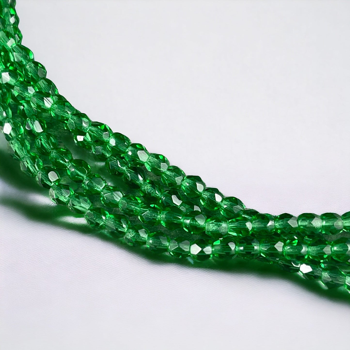 Emerald Green Czech Glass Beads - 4mm Faceted Round Beads - Transparent Medium Green Beads (FP4/SM-5014) * Qty 50