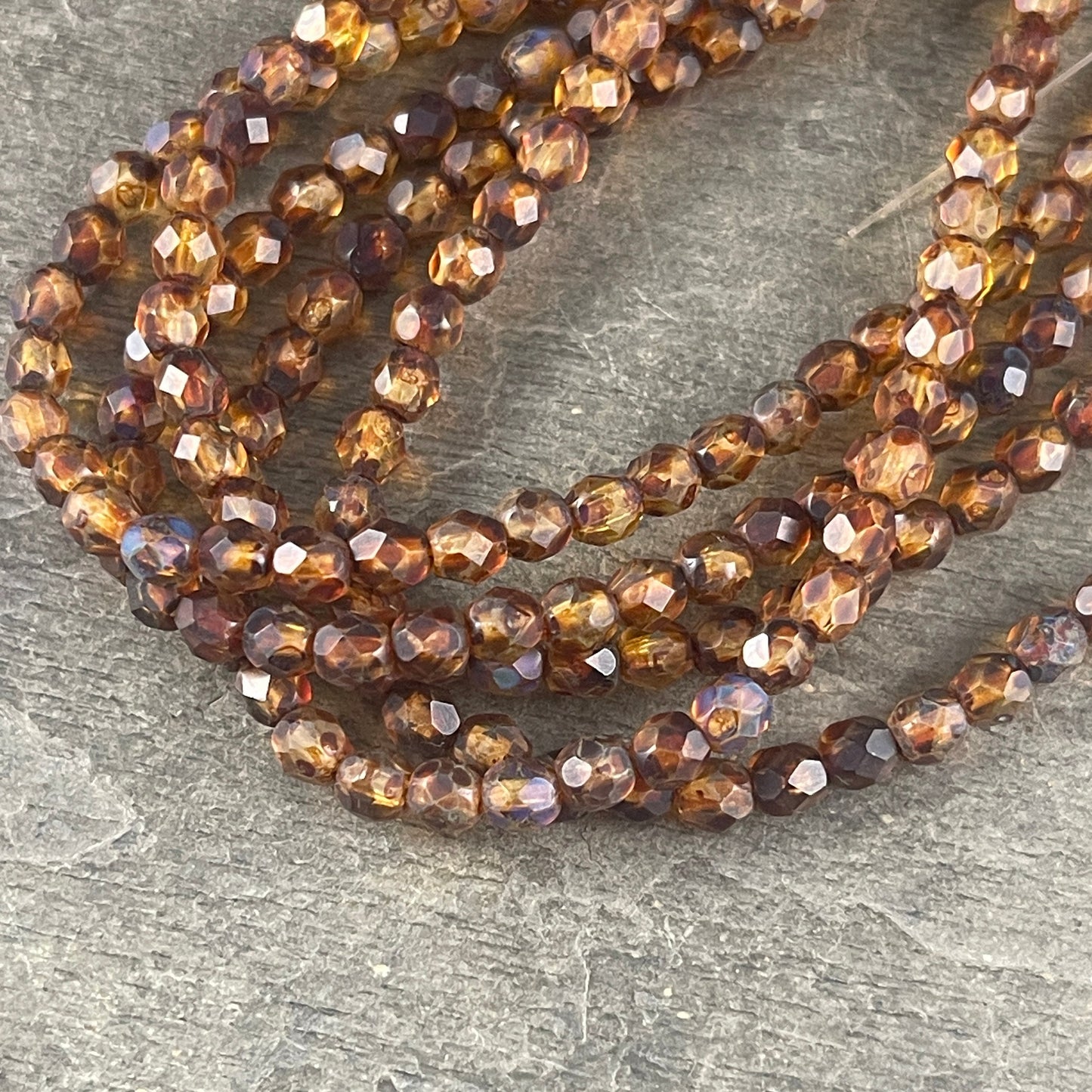 Matte Brown Picasso Beads, 4mm Czech Glass Faceted Beads - Crystal with Full Picasso and Matte Finish (FP4/SM-TM0003) * Qty. 50