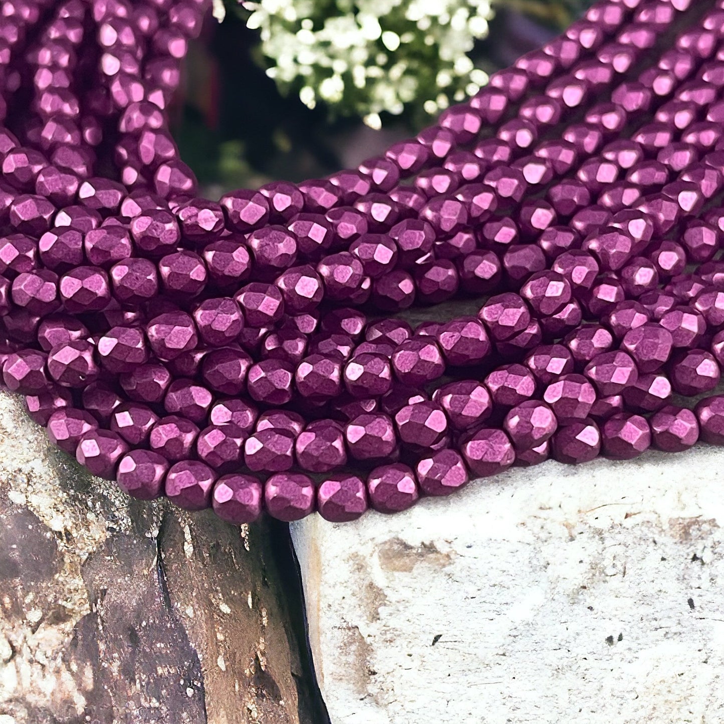 4mm Fuchsia Czech Glass Beads - 4mm Faceted Round Beads, Opaque Fuchsia with Satin Matte Metallic Finish (FP4/SM-08A04) * Qty. 50