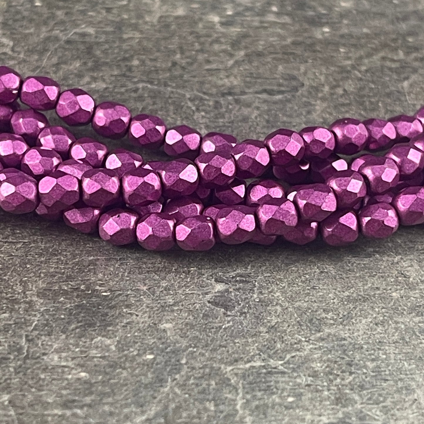 4mm Fuchsia Czech Glass Beads - 4mm Faceted Round Beads, Opaque Fuchsia with Satin Matte Metallic Finish (FP4/SM-08A04) * Qty. 50