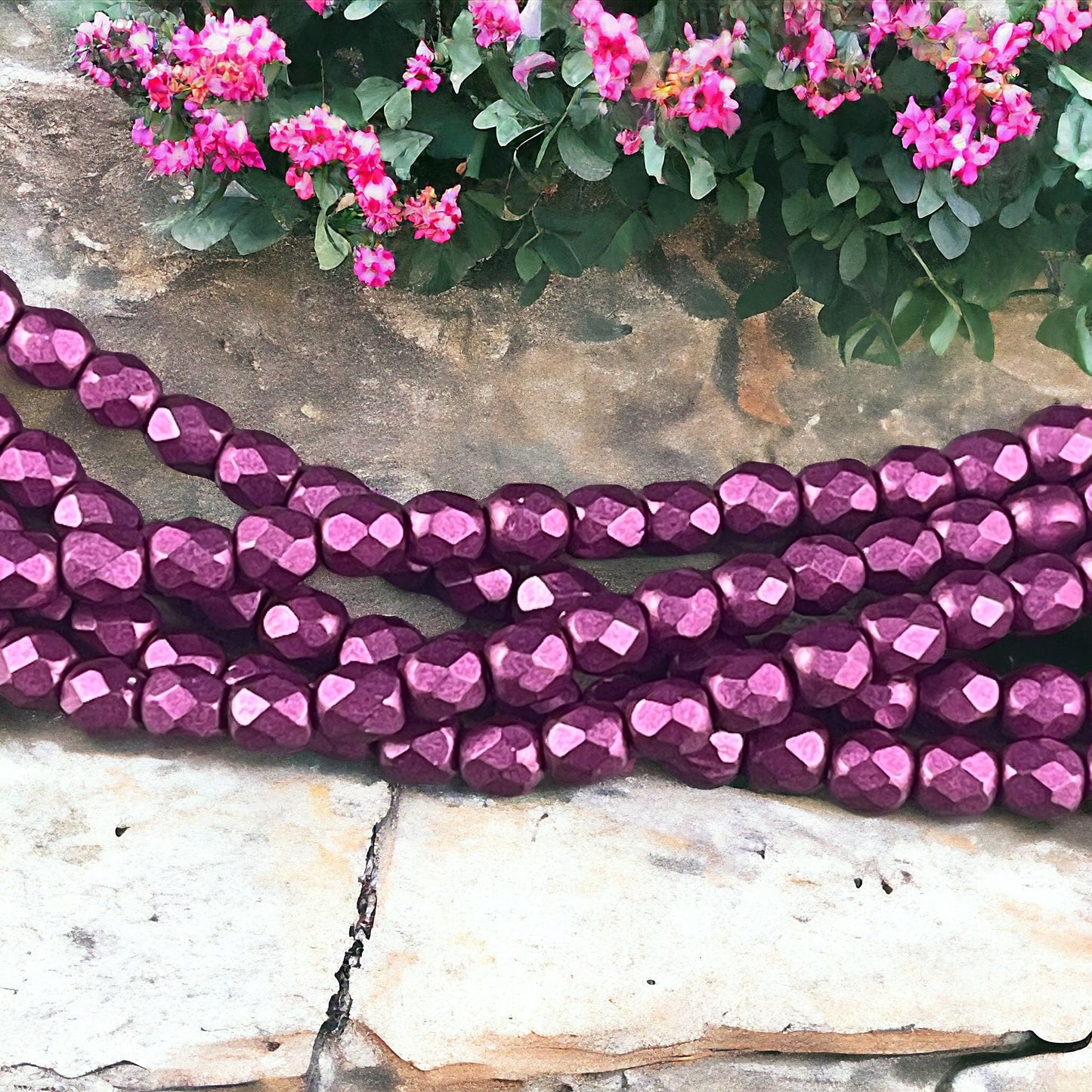 4mm Fuchsia Czech Glass Beads - 4mm Faceted Round Beads, Opaque Fuchsia with Satin Matte Metallic Finish (FP4/SM-08A04) * Qty. 50