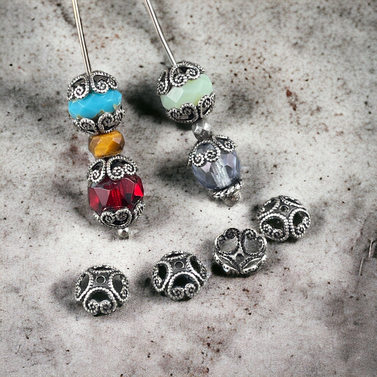 8mm Filigree Bead Caps, Silver Bead Caps, Antiqued Silver Bead Caps, 8mm Bead Caps, Oxidized Silver Bead Caps (VJS-R37) * Qty. 8