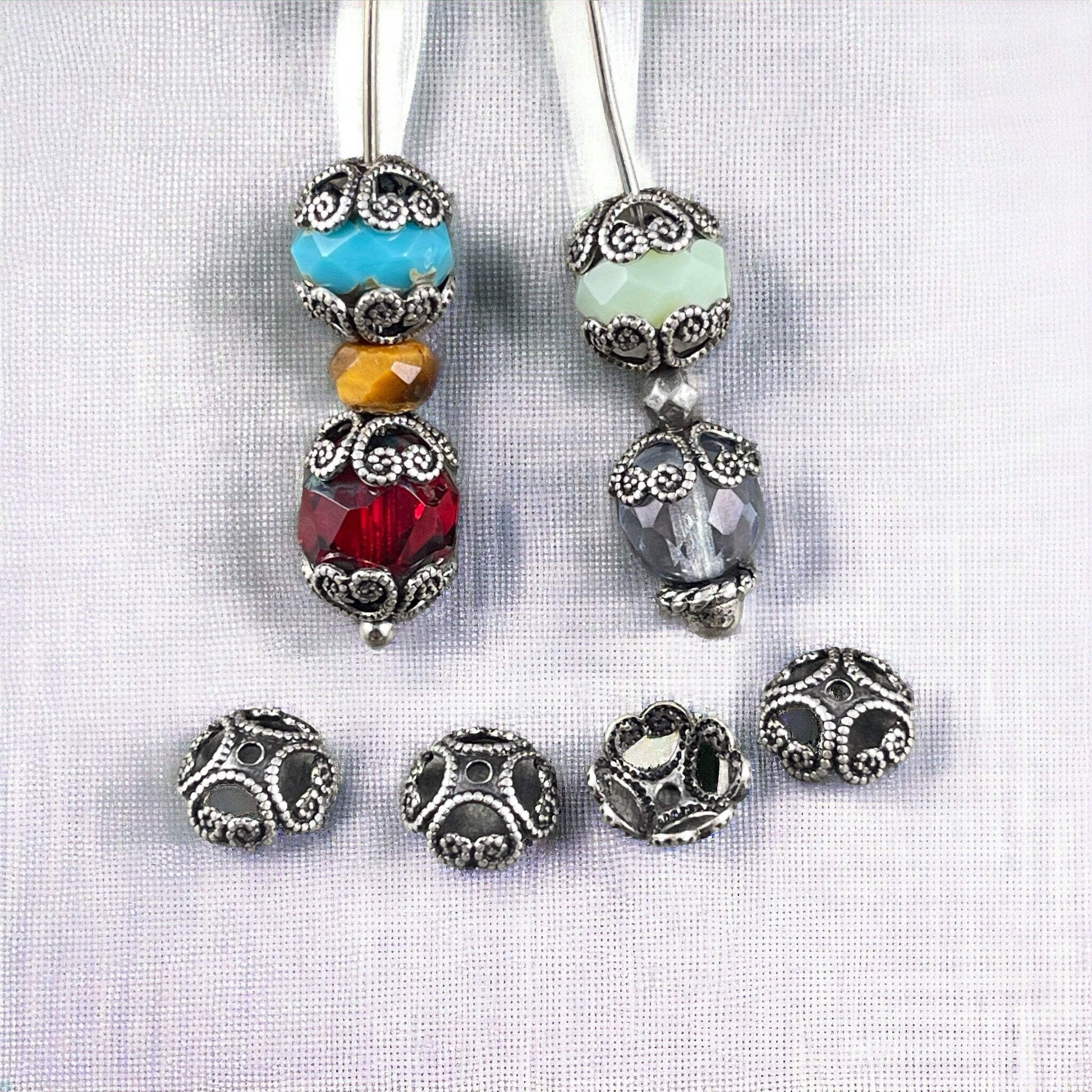 8mm Filigree Bead Caps, Silver Bead Caps, Antiqued Silver Bead Caps, 8mm Bead Caps, Oxidized Silver Bead Caps (VJS-R37) * Qty. 6