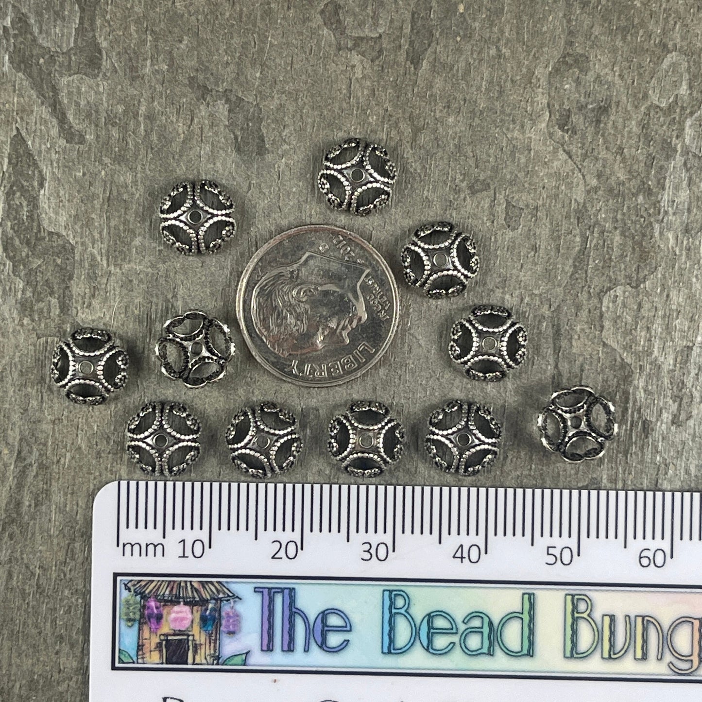 8mm Filigree Bead Caps, Silver Bead Caps, Antiqued Silver Bead Caps, 8mm Bead Caps, Oxidized Silver Bead Caps (VJS-R37) * Qty. 6