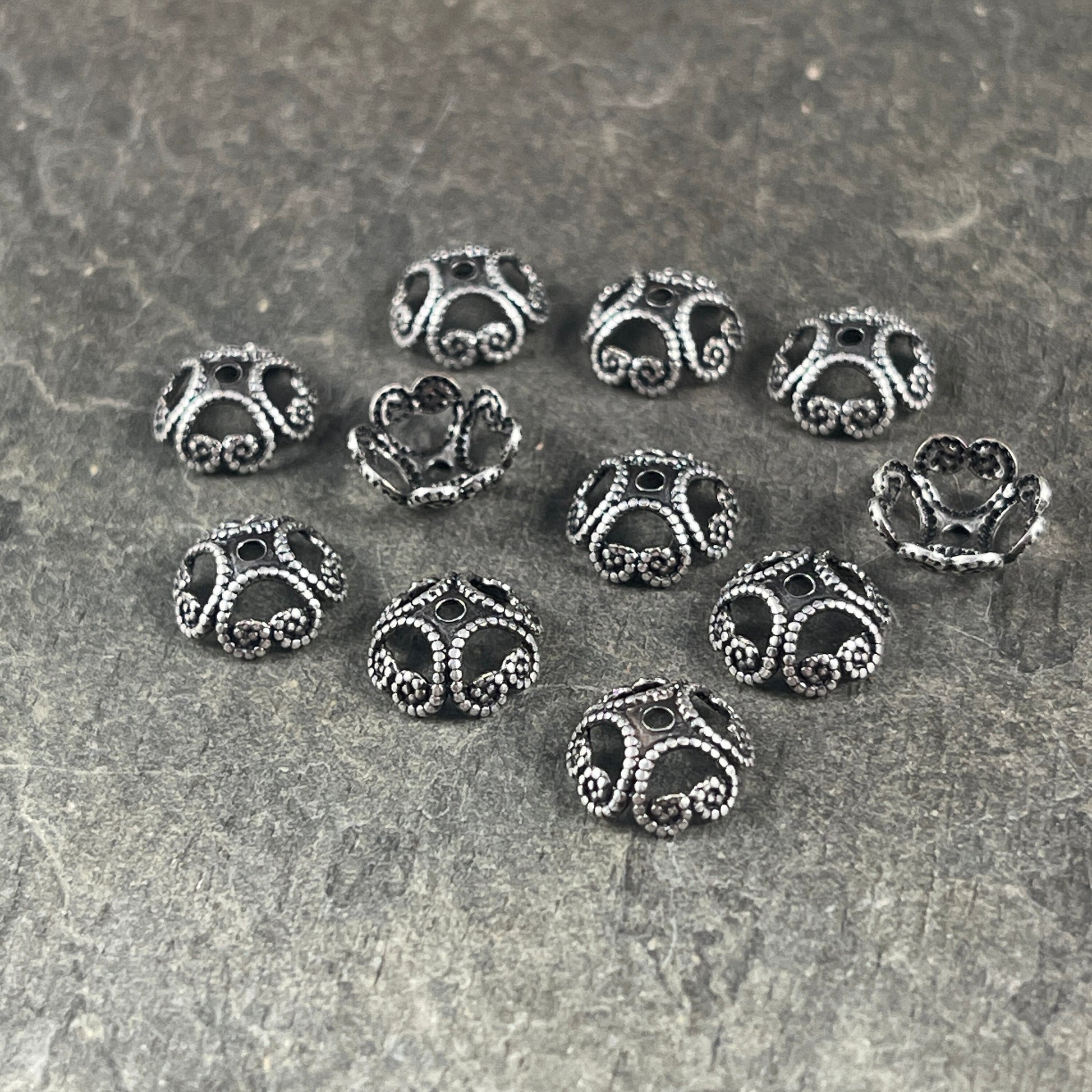 8mm Filigree Bead Caps, Silver Bead Caps, Antiqued Silver Bead Caps, 8mm Bead Caps, Oxidized Silver Bead Caps (VJS-R37) * Qty. 6