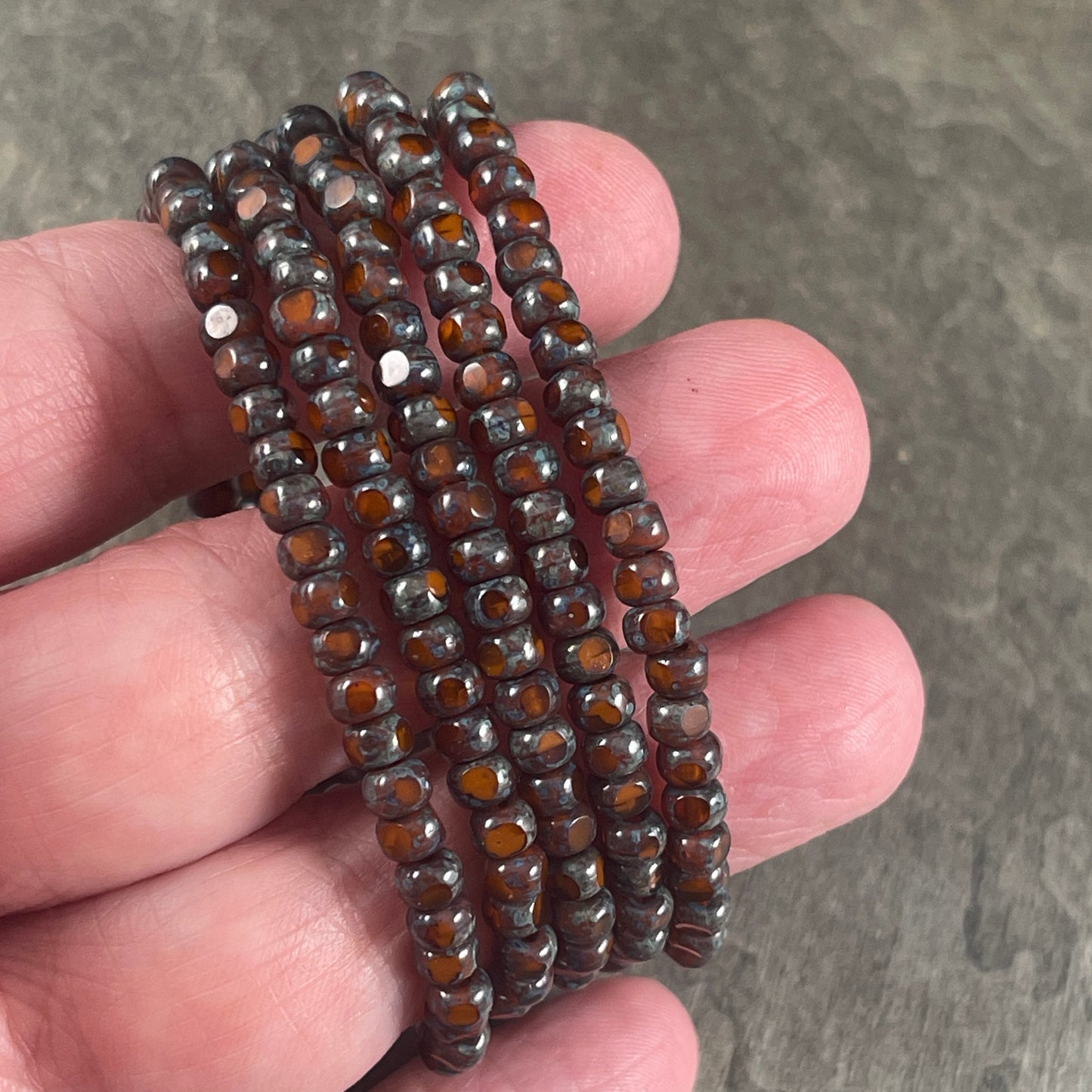 Czech Glass Beads - 4x3mm Trica Seed Beads, Rustic Orange Picasso (TRICA/N-1120) * Qty. 50