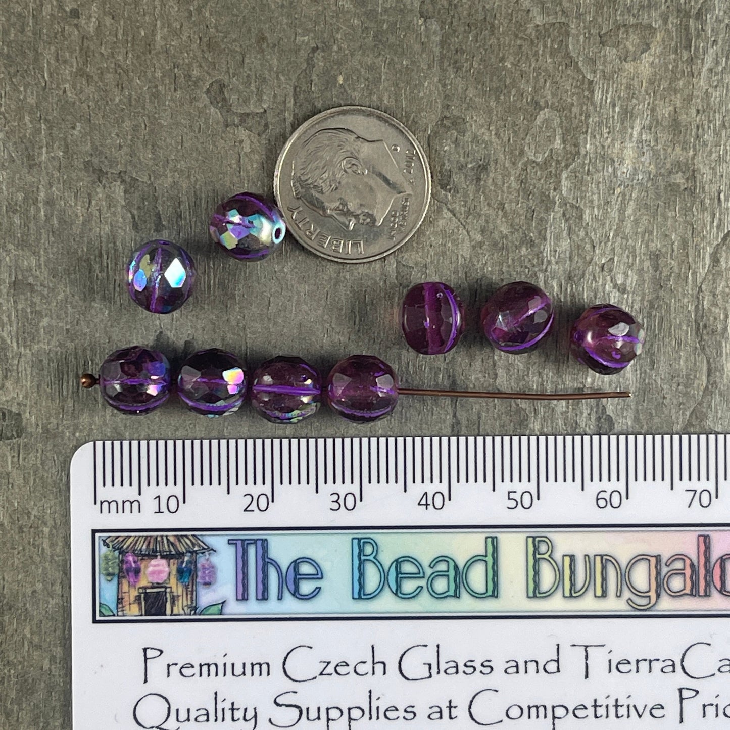 Amethyst Purple Czech Glass Beads with AB Finish ~ 8mm Faceted Melon Shape Bead with AB and Purple Wash (8FM/N-1776L) *