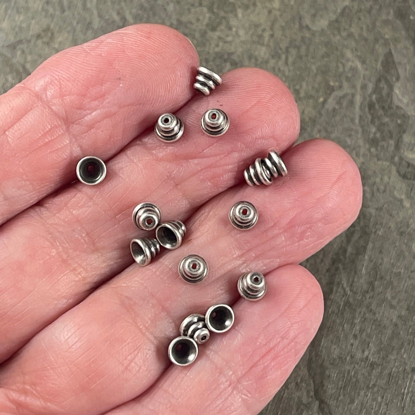 4mm Silver Bee Hive Bead Caps, Oxidized Silver Plated Brass (DD20) *
